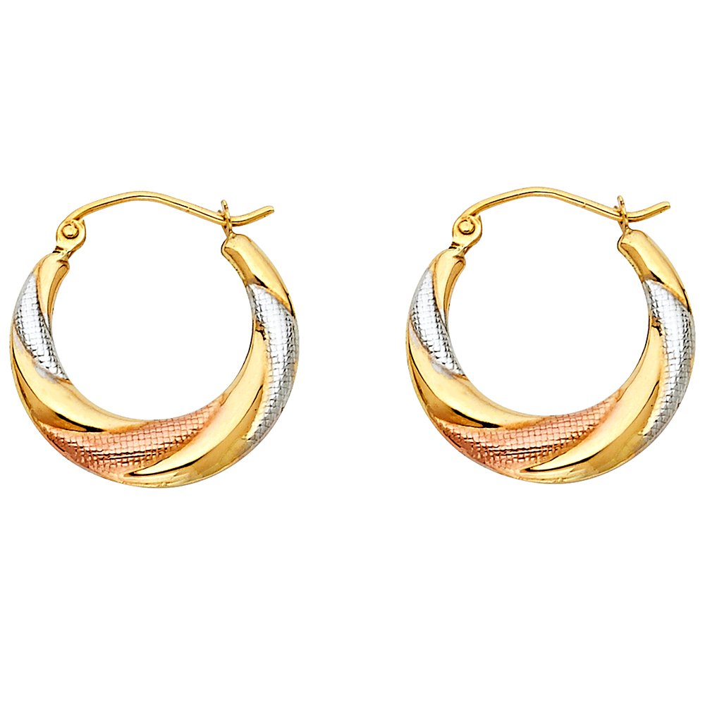 14K Tri-Color Gold Twist Hoop Earrings for Women - 20mm Fancy Dangle Earrings - Elegant Jewelry Gift for Birthday, Anniversary & Special Occasions
