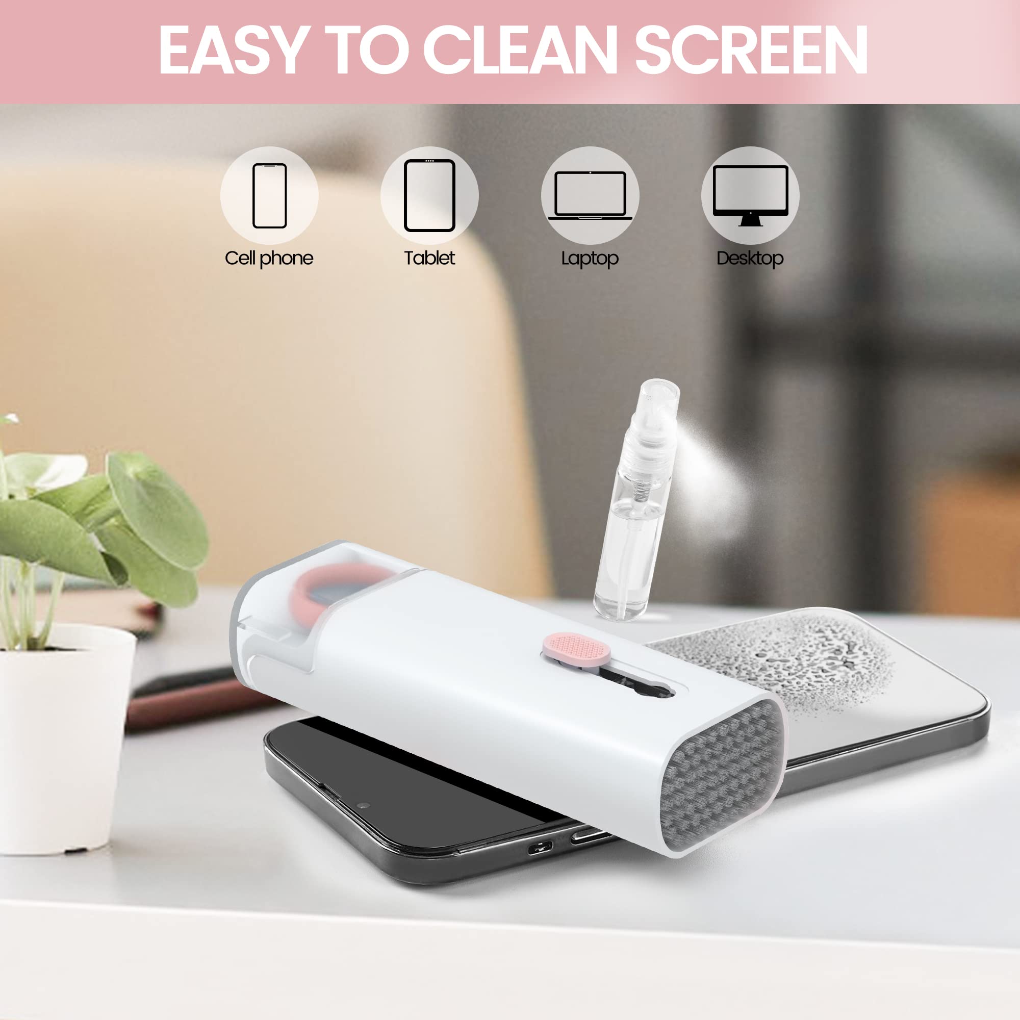 Premium Electronics Cleaning Kit for MacBook, iPad, iPhone & AirPods - Laptop Screen Cleaner, Keyboard & Earbud Cleaning Tools - Safe for All Devices (Pink) | Perfect for Home, Office & Travel Use