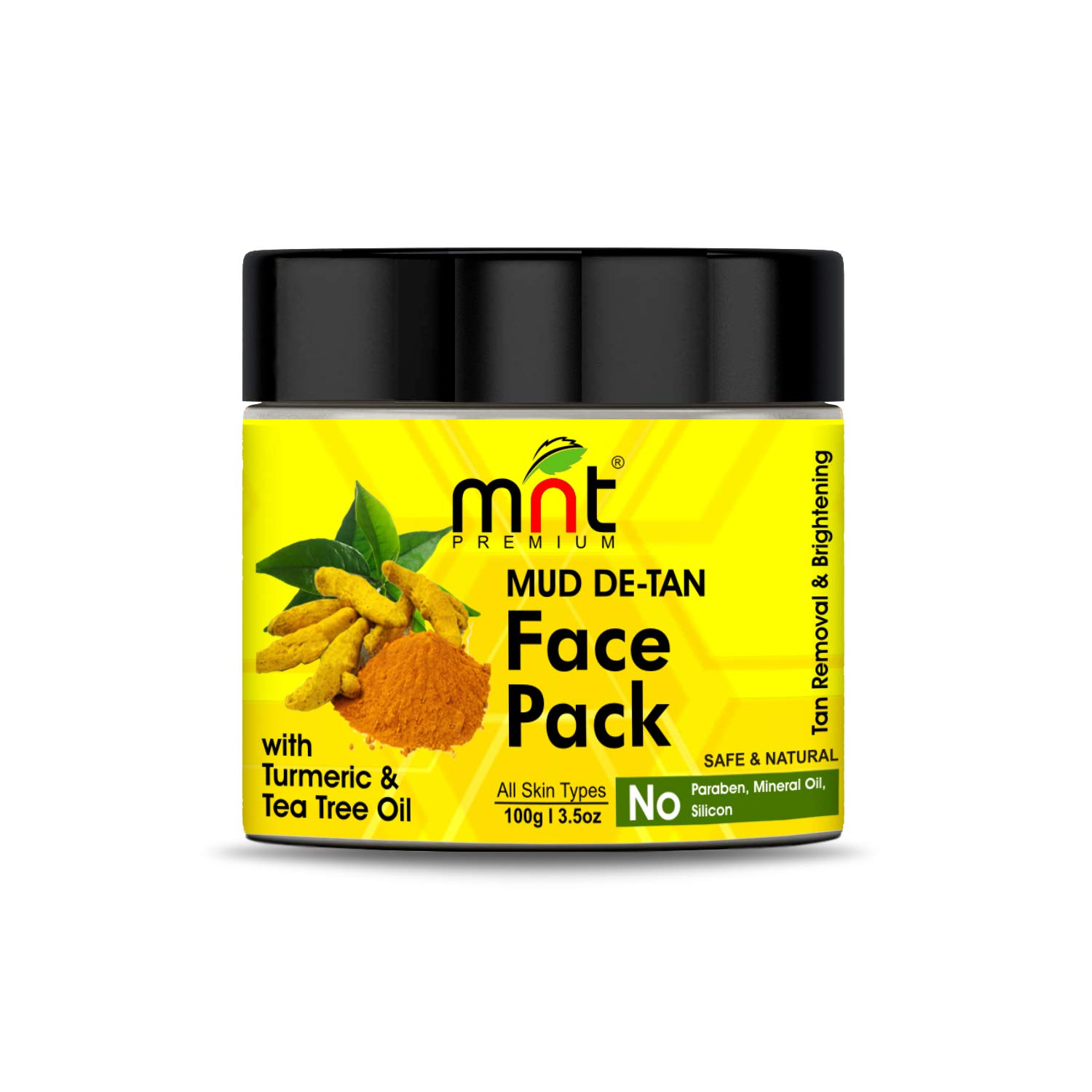 Natural MNT Mud De-Tan Face Pack with Turmeric & Tea Tree Oil - Tan Removal & Skin Brightening for All Skin Types | 100g | Perfect for Post-Sun Care & Glowing Skin