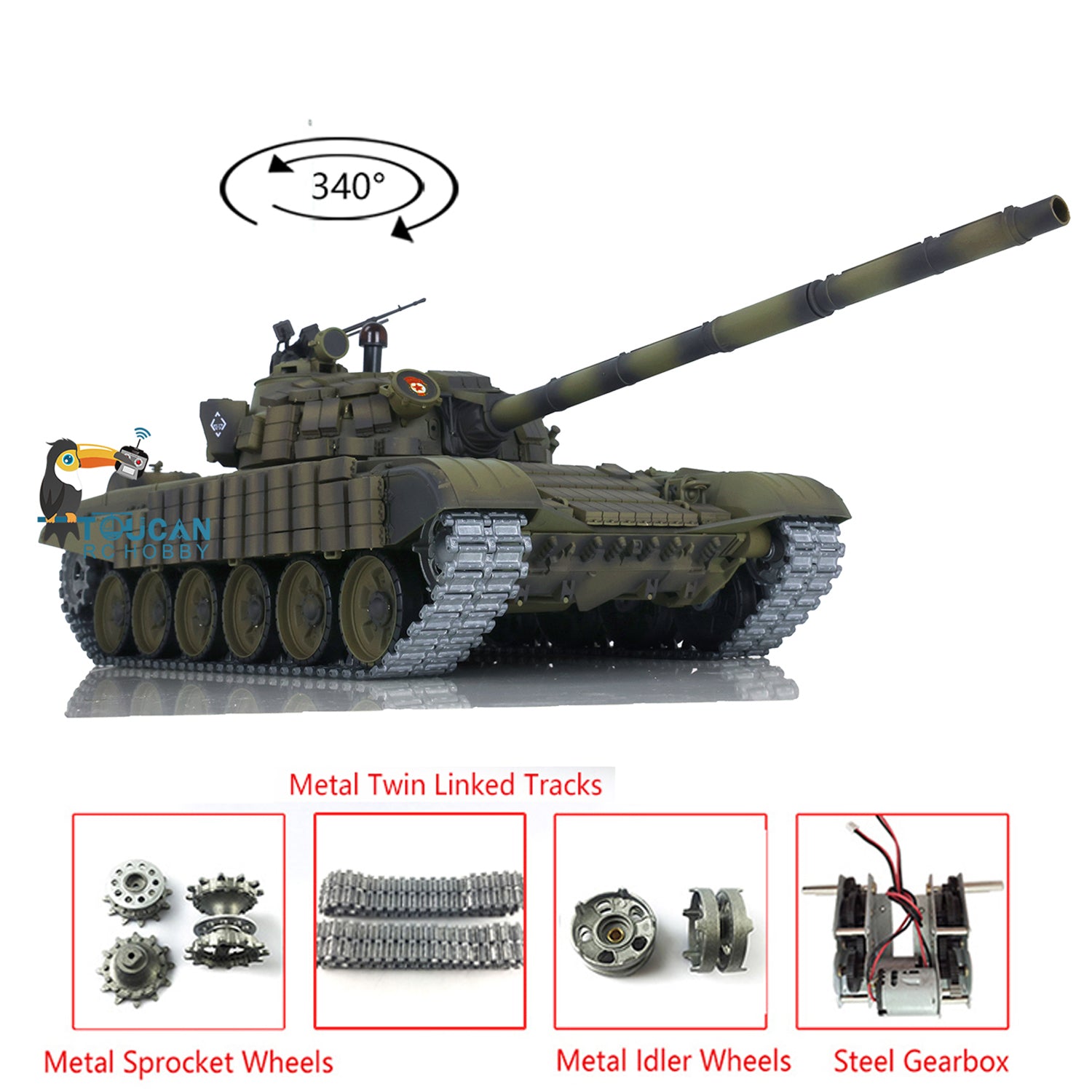 Heng Long 2.4GHz 1:16 Scale RTR RC Battle Tank T72 - Metal Construction, BB Pellets & Infrared Battle System | Electric Tank Model for Adults & Kids | Outdoor Play, Military Simulation & Collectible Display