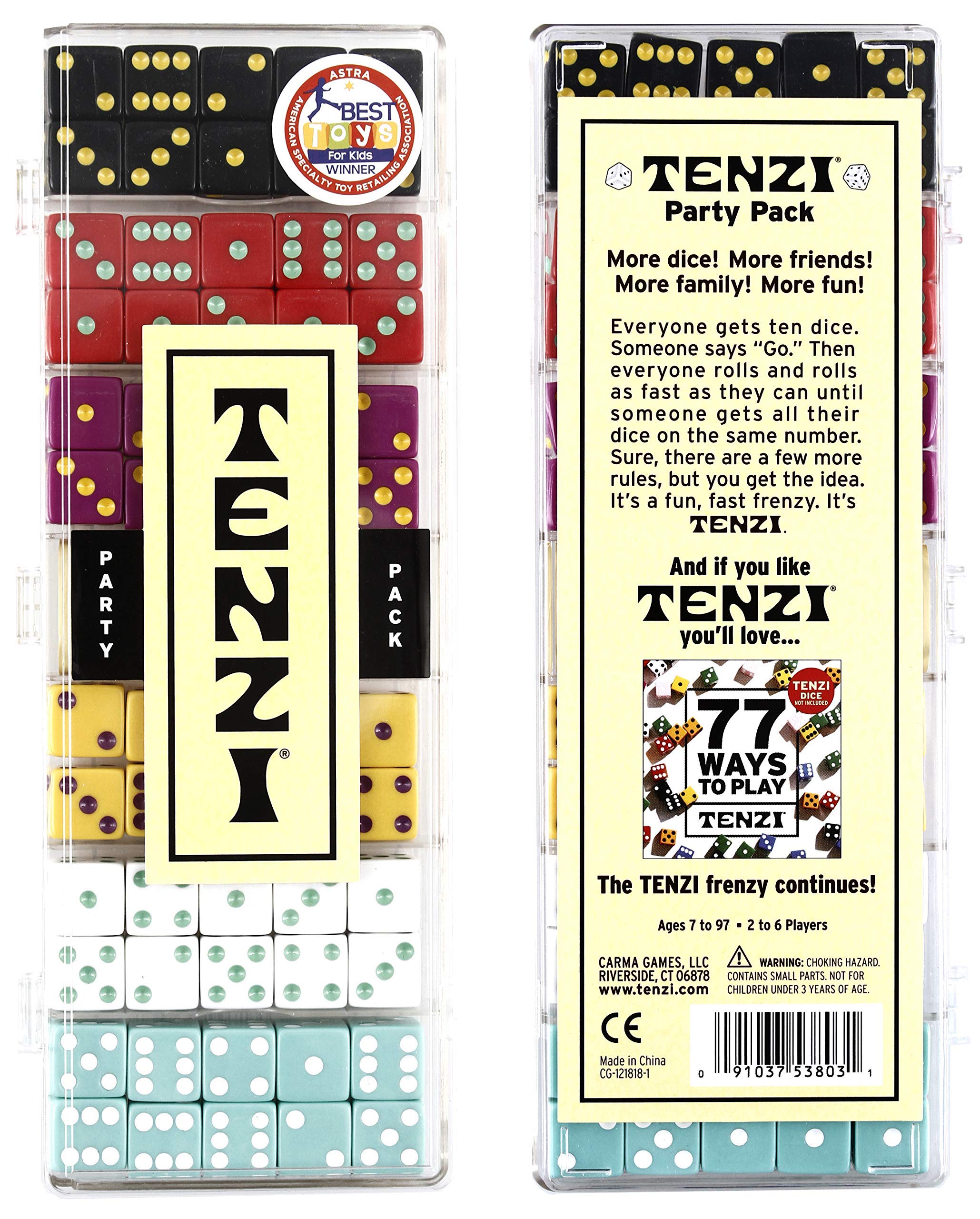 TENZI Party Pack Dice Game - Fast-Paced Family Fun with 6 Sets of 10 Multi-Colored Dice & Storage Case - Perfect for Game Nights, Travel, and Classroom Activities