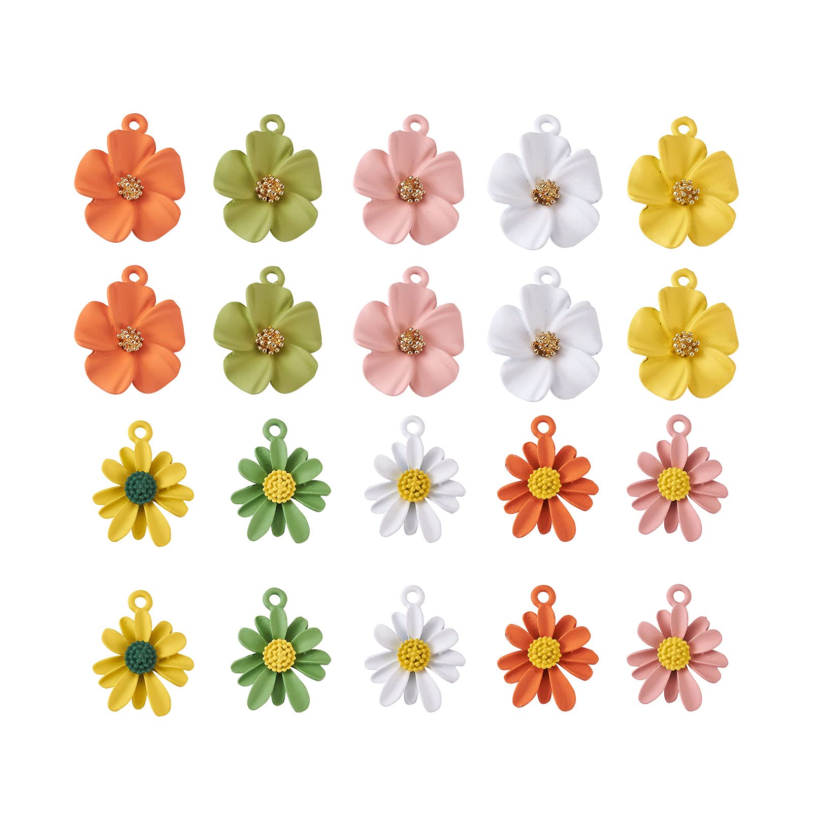 40pcs Alloy Daisy Pendant Charms - 5 Color Metal Flower Beads for DIY Jewelry Making (1.8mm Hole) - Perfect for Bracelets, Necklaces & Craft Projects