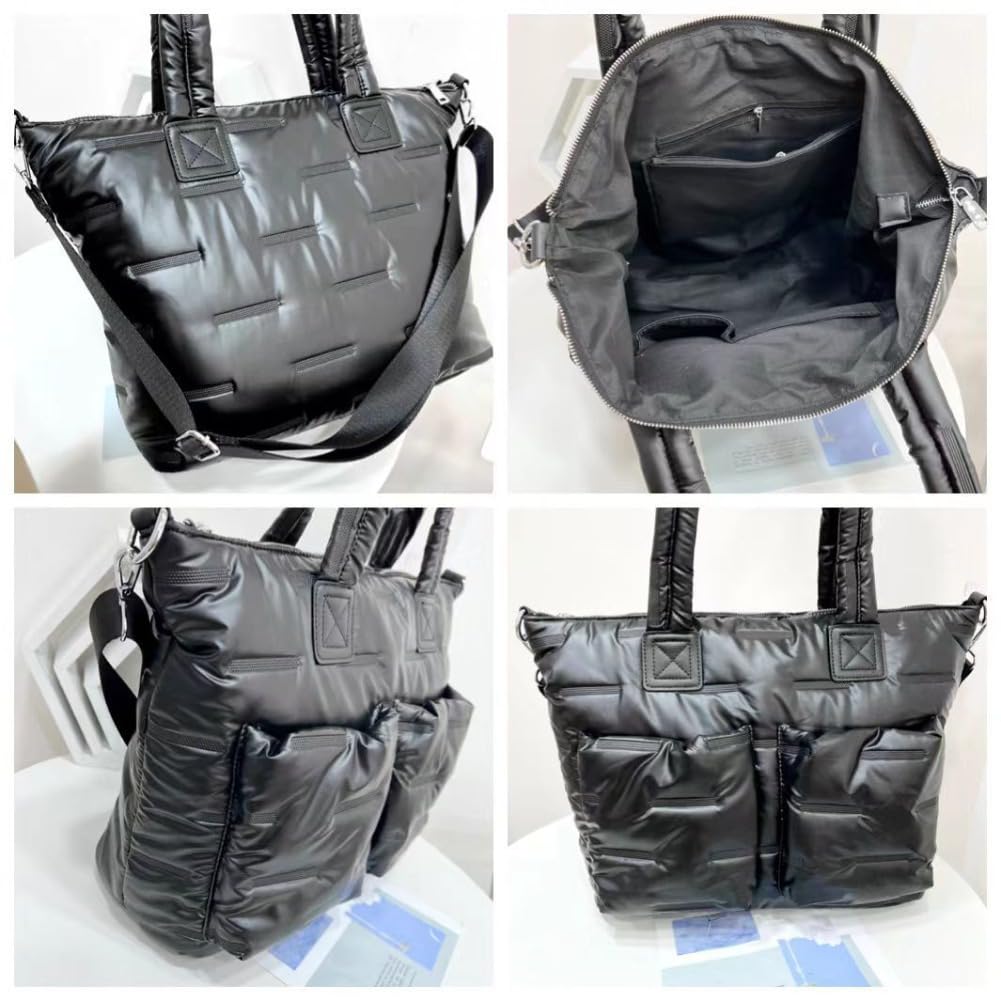 Quilted Puffer Tote Bag - Soft Plush Puffy Handbag for Women - Perfect for Work, Gym & Daily Commute - Stylish & Versatile Shoulder Bag for Office, Travel & Shopping
