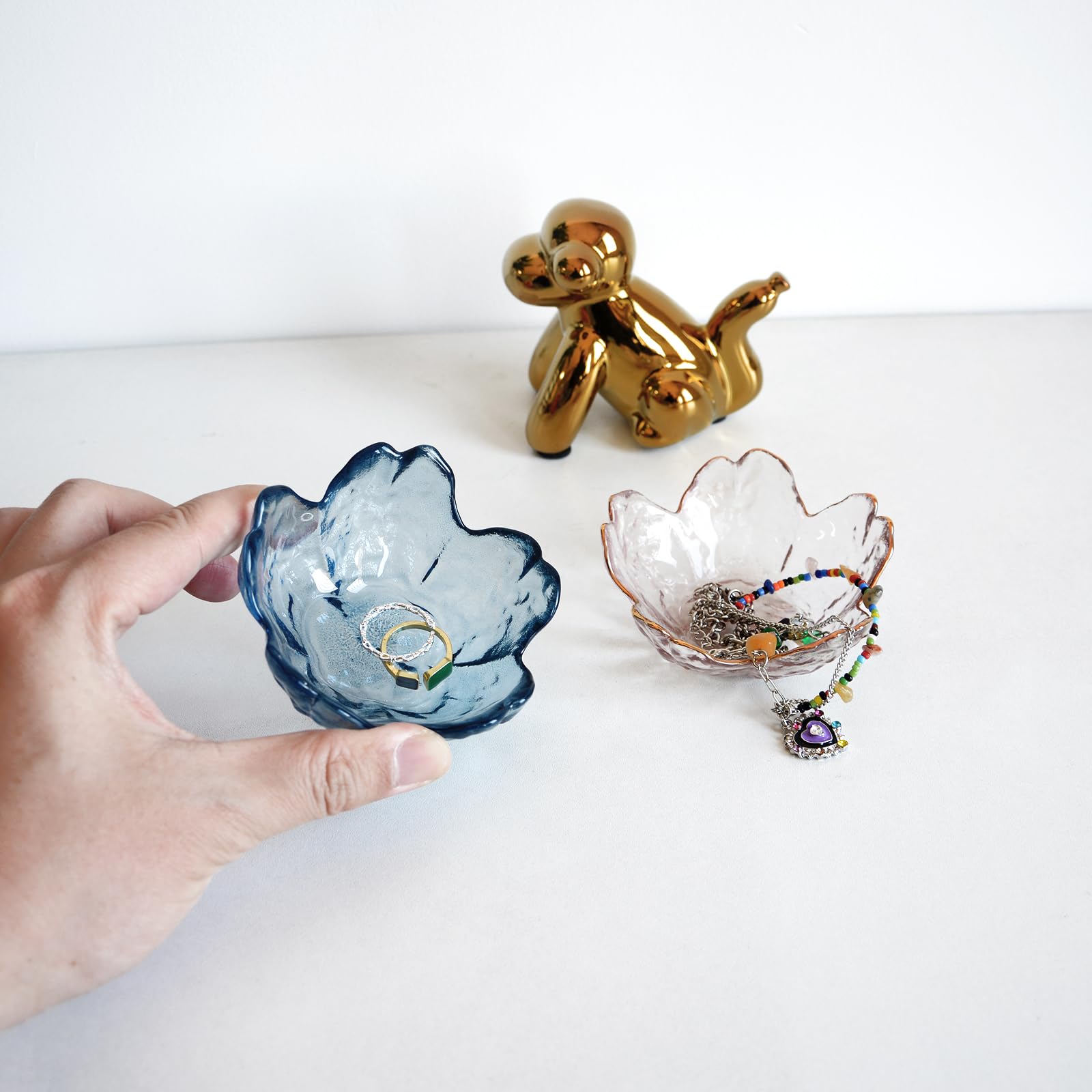 Crystal Blue Flower Ring Dish - Jewelry Tray for Vanity & Home Decor