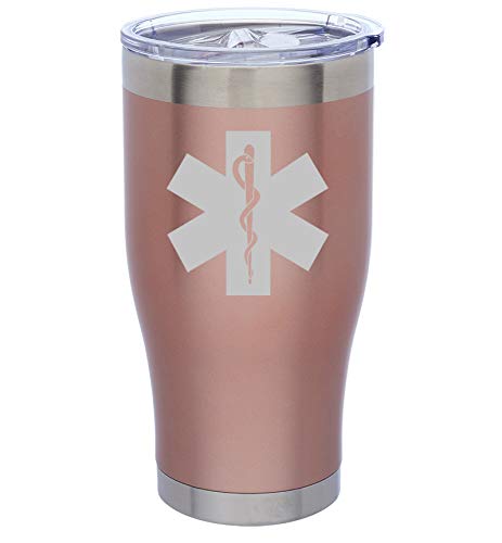 Rose Gold Double Wall Vacuum Insulated Stainless Steel Tumbler Travel Mug - 24oz Leakproof Cup for EMT, Nurses & First Responders - Perfect for Coffee, Tea & Cold Drinks On-The-Go