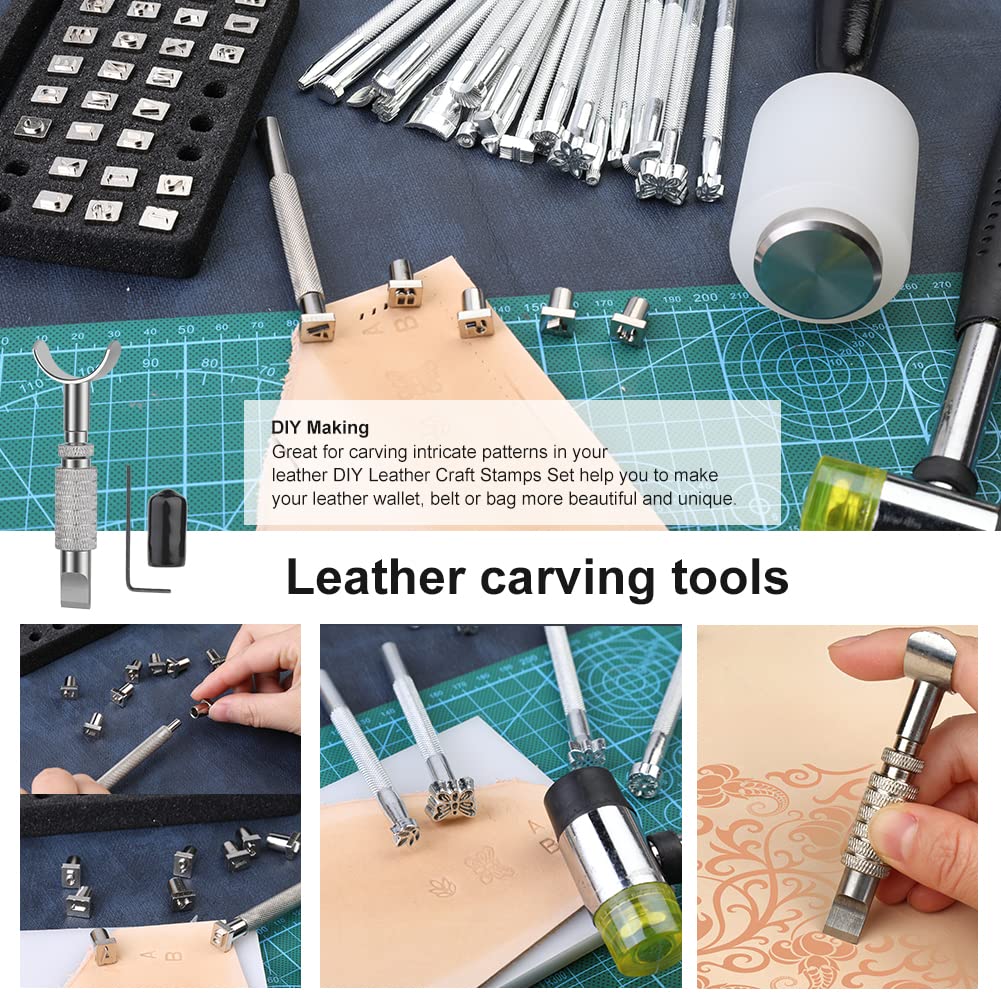 447-Piece Leather Crafting Tool Kit with Instruction Manual - Leatherworking Tools, Stamping Set, Hole Punch & Holder - Perfect for DIY Leather Projects, Saddle Making & Crafting Accessories