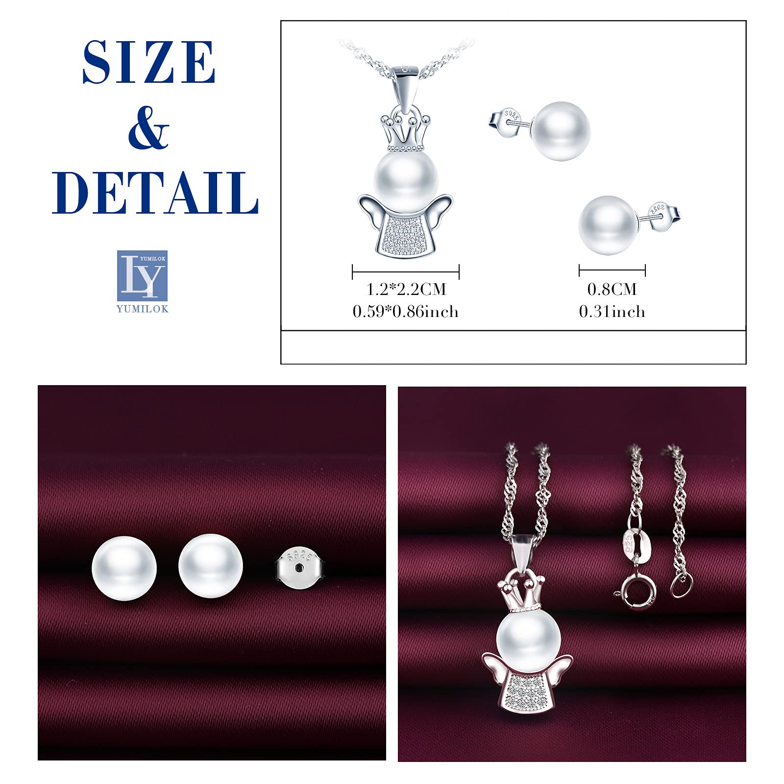 Yumilok Angel Jewelry Set - Pearl Necklace & Earrings for Women | Birthday Gift for Mom & Friends