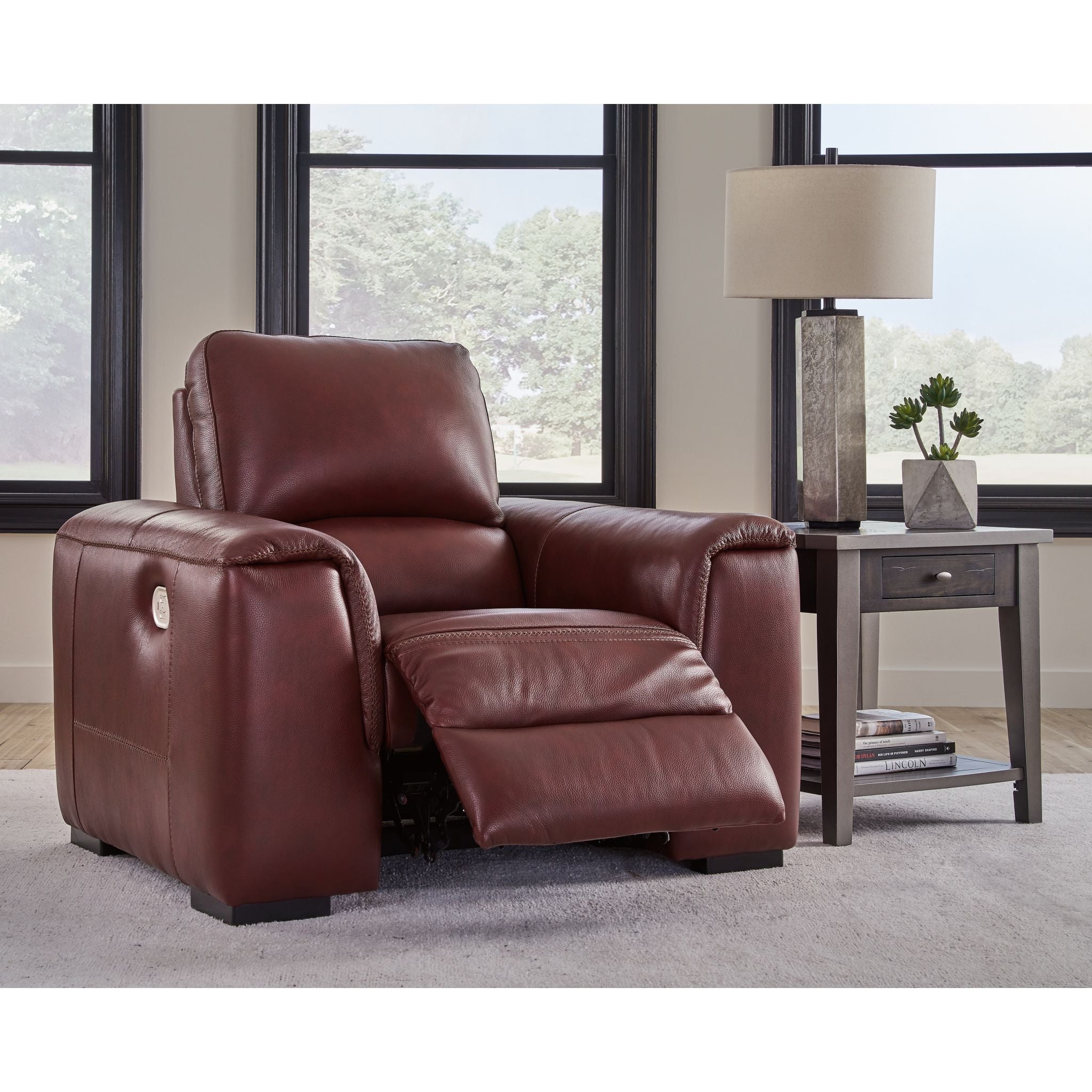 Alessandro Power Recliner Chair - Soft Leather, Adjustable Headrest & Lumbar Support, Garnet Red - Perfect for Living Room, Home Theater & Office Relaxation