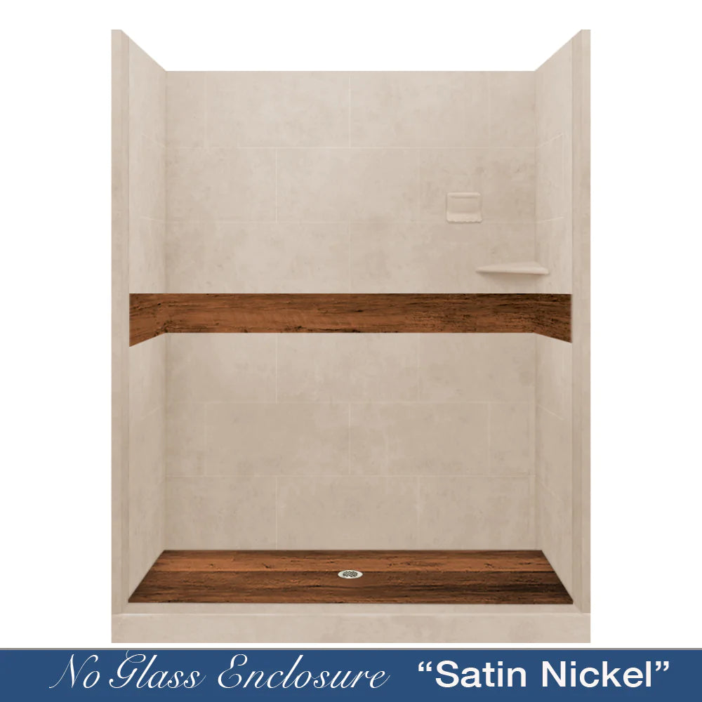 Lifeproof Burnt Oak Brown Sugar 60-Inch Alcove Stone Shower Enclosure Kit - Waterproof Bathroom Upgrade for Modern Homes