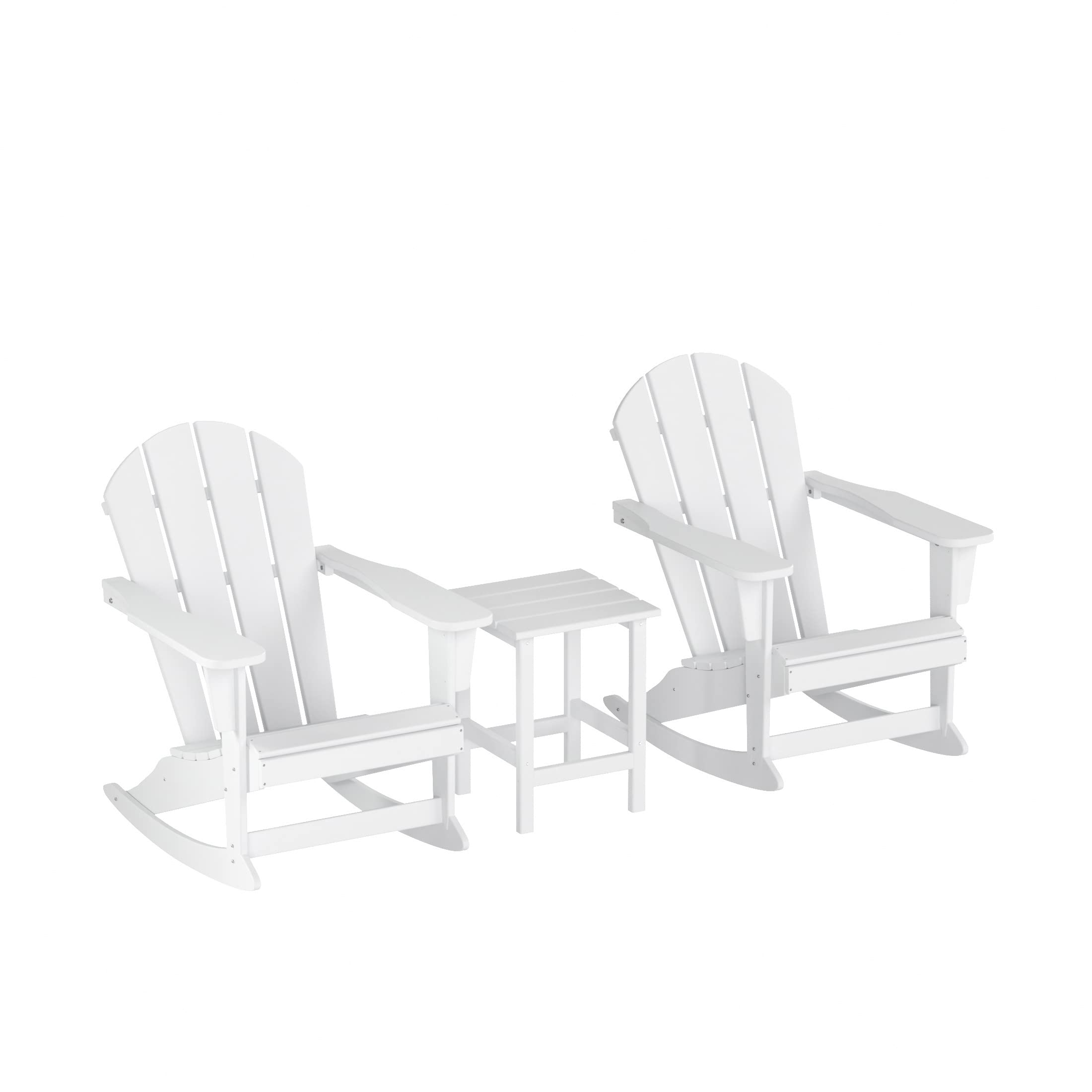 WO Home Furniture Classic 3-Piece HDPE Outdoor Rocking Chair Set - Durable White Patio Rocking Furniture for Garden, Porch & Backyard Relaxation