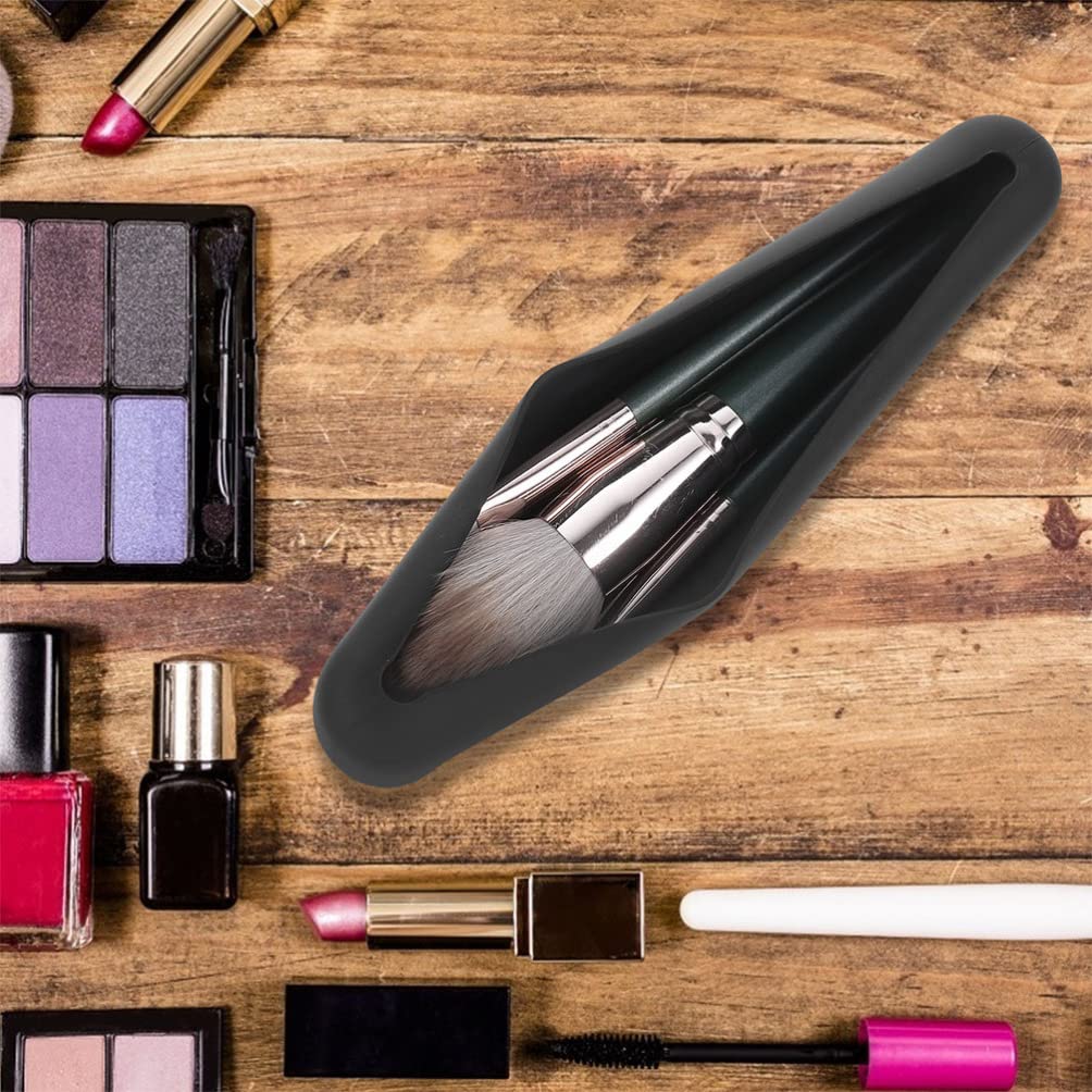 EXCLUZO Travel Makeup Brush Holder & Beauty Egg Case - Portable Silicone Powder Puff Container & Makeup Blender Organizer for Women (Black) | Perfect for Travel, Home Vanity & On-the-Go Touch Ups