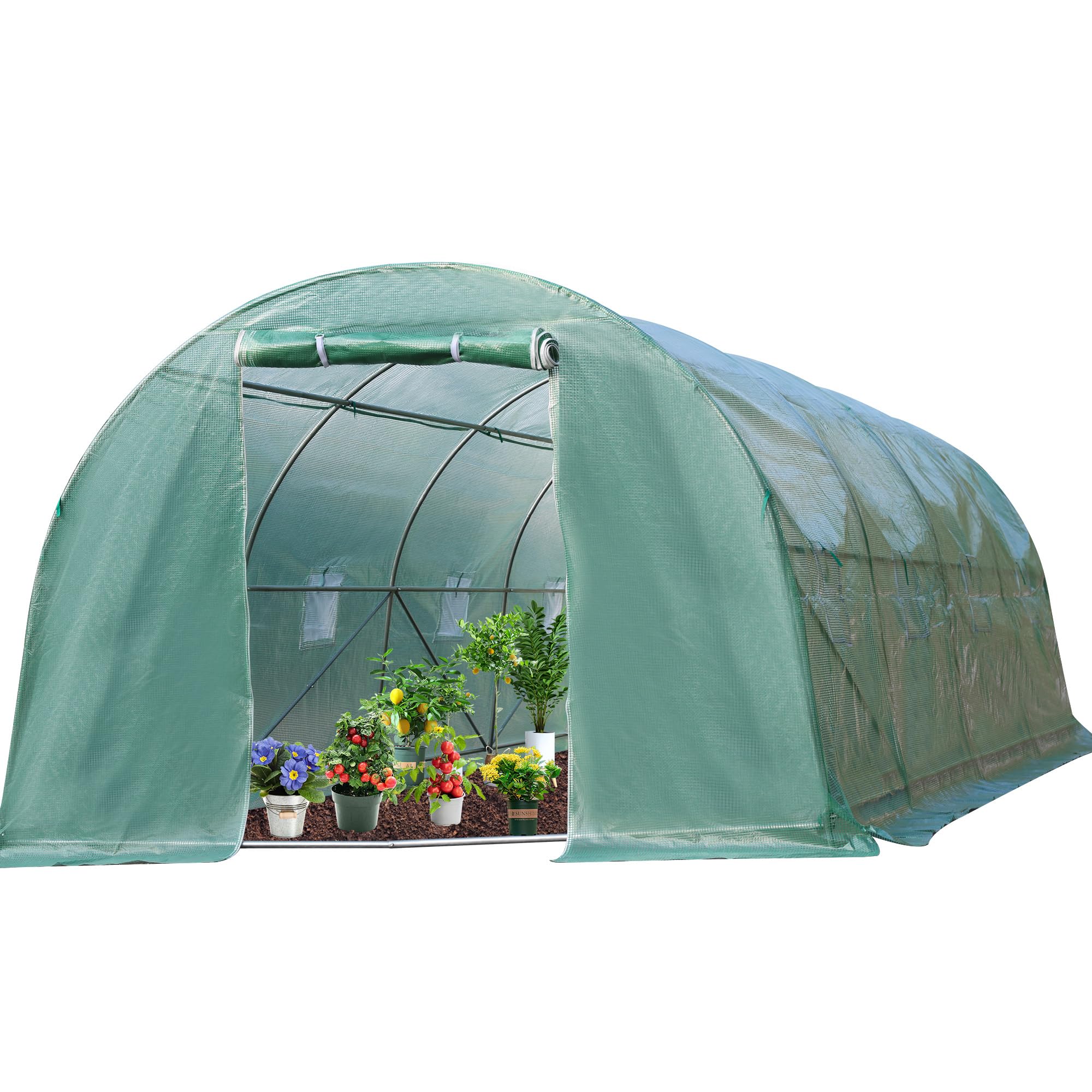 20x10x7FT Heavy-Duty Greenhouse Tunnel with Sturdy Metal Frame & PE Cover - Walk-In Design, Roll-Up Zipper Door & Ventilated Windows for Outdoor Gardening, Plant Growing & Backyard Shelter (Green) - Perfect for Home Gardeners, Urban Farming & Year-Round Plant Protection