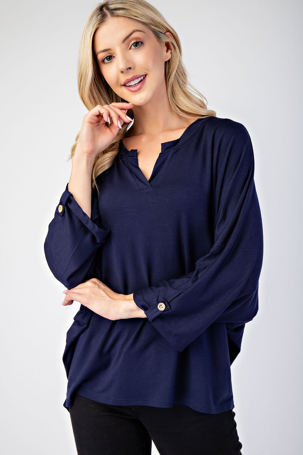 Celeste Women's Full Size Notched Collar 3/4 Sleeve Blouse - Elegant Office Wear & Casual Outfit for Work & Social Events