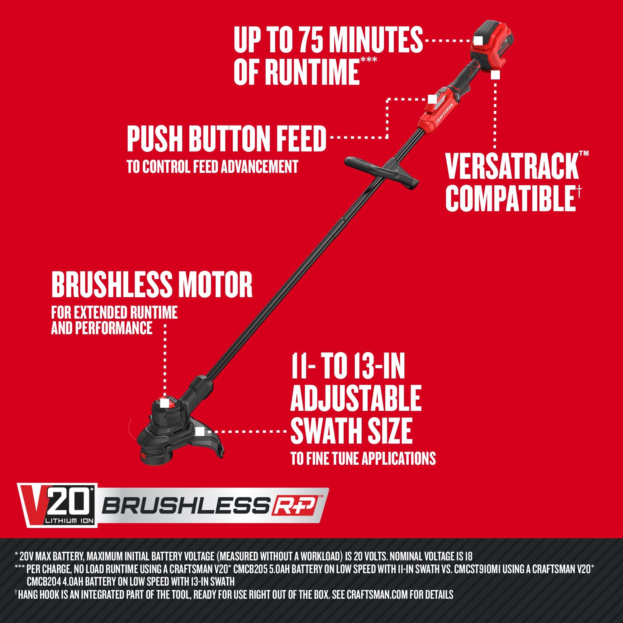 CRAFTSMAN V20 RP Brushless Cordless String Trimmer with 5.0Ah Battery & Charger (CMCST930P1) - Ideal for Lawn Edging, Weed Control and Yard Maintenance