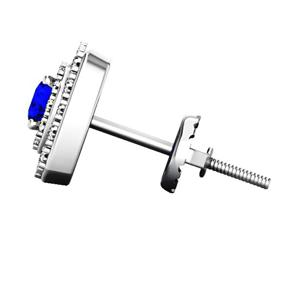 Dazzlingrock Collection 10K White Gold Round Cut Blue Sapphire & White Diamond Halo Stud Earrings for Women - Perfect for Weddings, Anniversaries, and Special Occasions