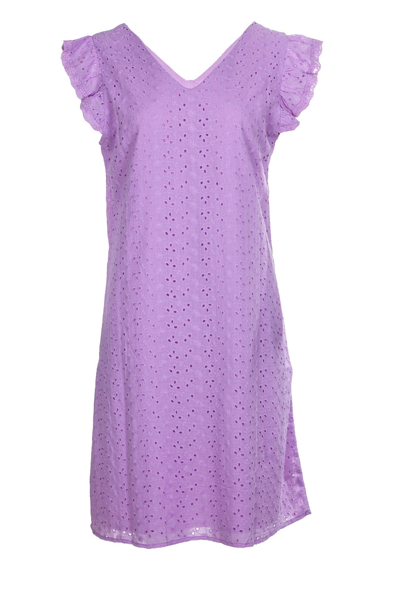 100% Cotton Broderie Anglaise Dress for Women - Floral Embroidery Summer Dress in Lilac (Style 8594A1) | Perfect for Beach Vacations, Garden Parties & Casual Outings