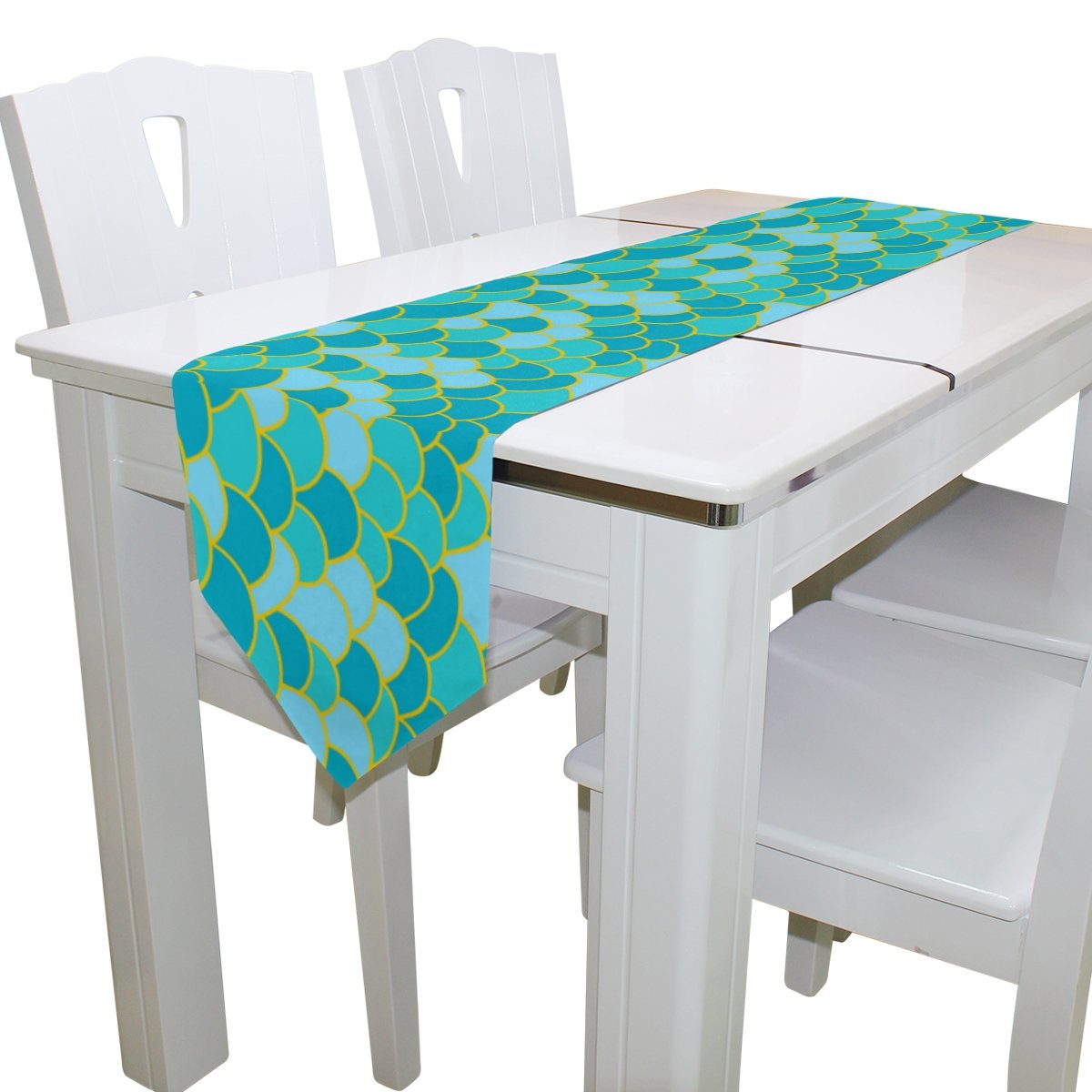 Vantaso 90 Inch Mermaid Scale Table Runner - Heat Resistant Polyester Fabric for Kitchen & Dining Table Decor - Perfect for Holiday Parties, Weddings, and Home Decoration
