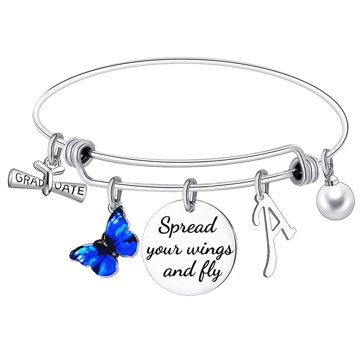 2022 Graduation Gifts for Women - Personalized Initial Butterfly Charm Bracelet for High School & College Graduates - Elegant Bangle Jewelry for Friends - Perfect Congratulation Present for Her - Ideal for Graduation Ceremonies, Parties & Special Occasions