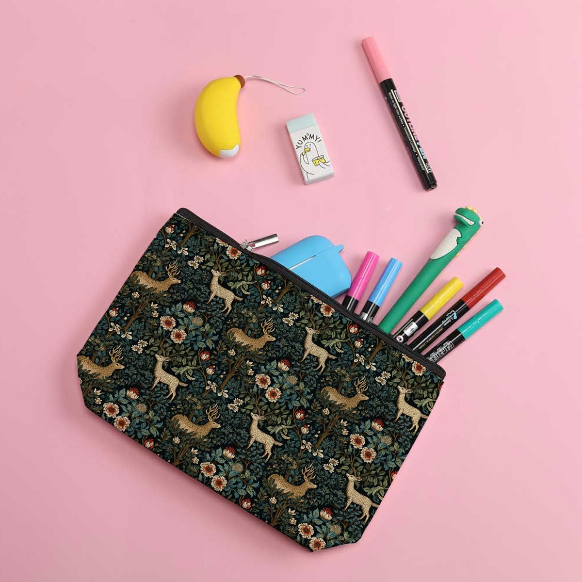 Forest Deer Floral Makeup Bag - Waterproof Cosmetic & Toiletry Pouch for Women - Perfect Gift for Christmas, Birthday, Thanksgiving, Graduation - Ideal for Sister, Daughter, Teacher, Coworker & Boss Lady - Great for Travel, Gym & Daily Organizer