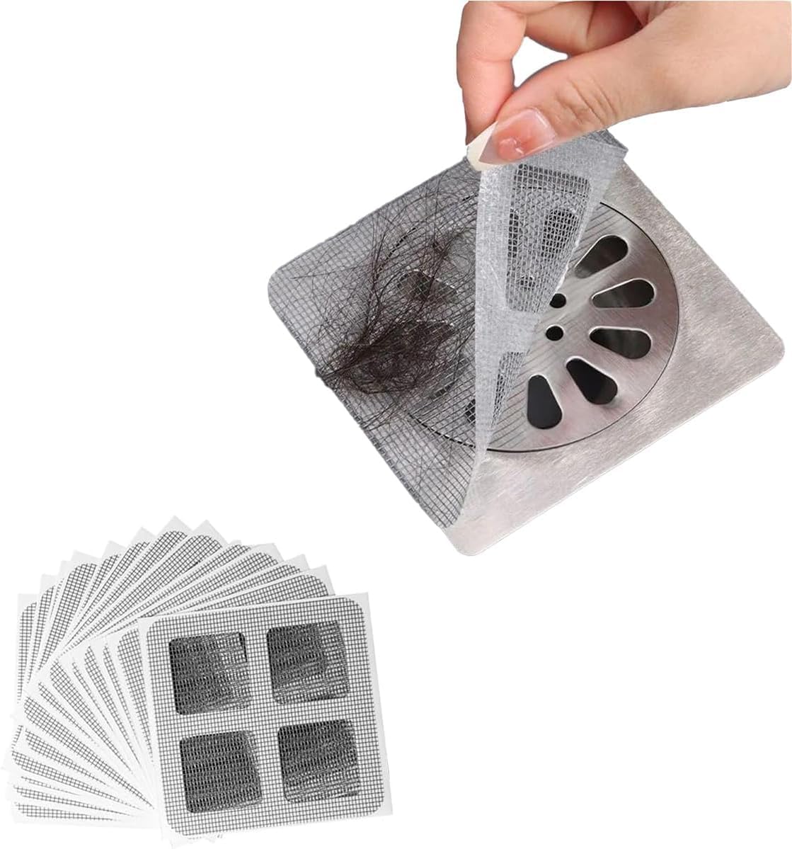 Disposable Shower Drain Cover Hair Catcher - 20 Pack Mesh Stickers for Bathroom, Laundry, Bathtub & Kitchen Sink - Prevents Clogs in Showers, Tubs & Floor Drains - Essential Drain Strainer Filter for Home Cleaning