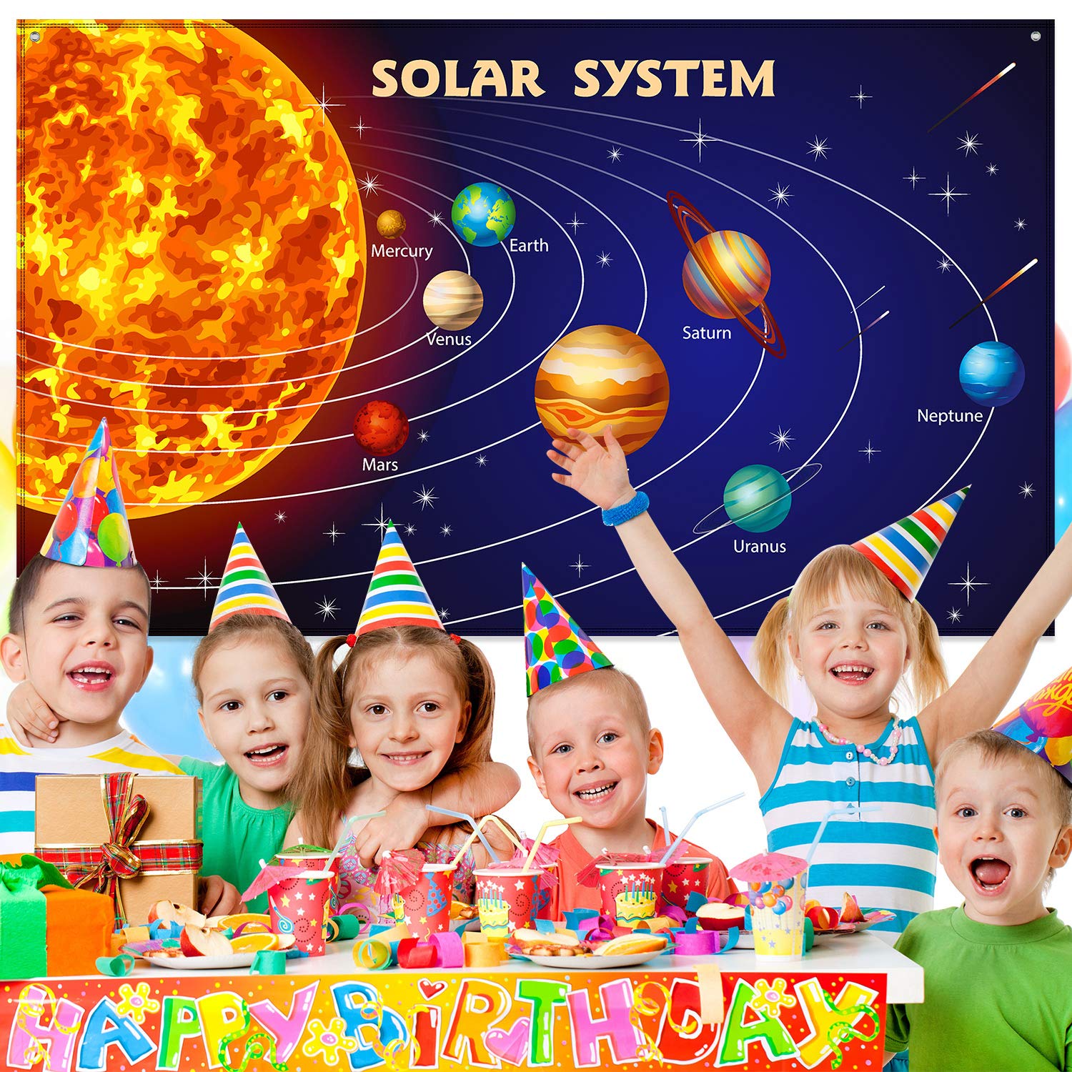 Blulu Solar System Poster - Extra Large Fabric Planets Wall Art for Space Themed Party Decor, Educational Classroom Supplies, Photo Booth Backdrop | Perfect for Kids' Room Decor, Science Classrooms & Astronomy Birthday Parties