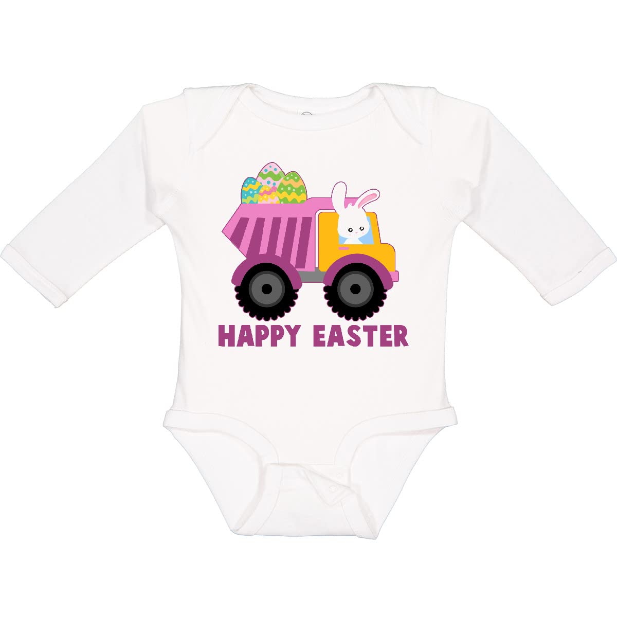 Happy Easter Bunny Long Sleeve Baby Bodysuit - Easter Egg Delivery Fun