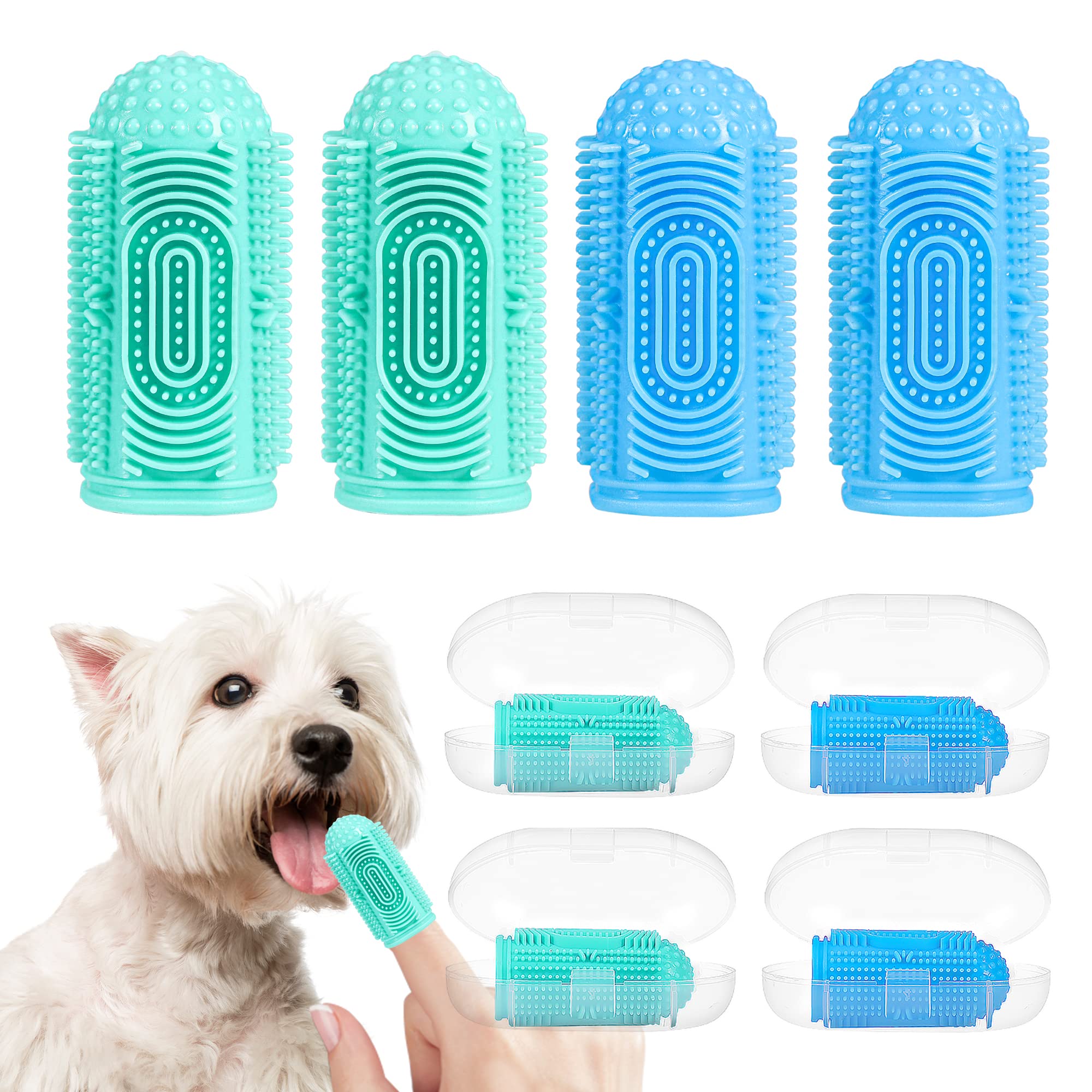 4 Pack Dog Toothbrush Kit - Finger Toothbrush for Dogs Teeth Cleaning & Dental Care, Pet Toothbrush for Small & Large Breeds - Perfect for Daily Oral Hygiene at Home