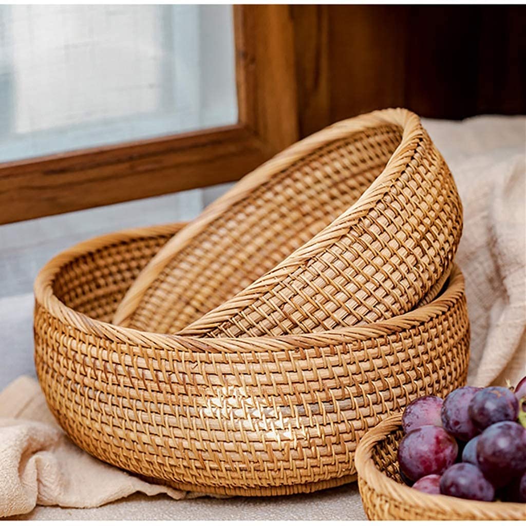 Handmade Woven Wicker Rattan Bread Basket - 20cm for Serving Bread, Fruits, Vegetables & Snacks - Perfect for Restaurants, Cafes & Home Kitchen Display
