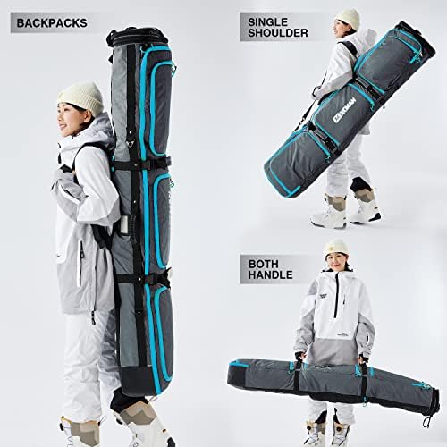 XCMAN Expandable Padded Snowboard Bag for Air Travel - Adjustable Ski Bag (63-75In) - Waterproof Protection for Snowboards & Skis - Perfect for Winter Sports & Mountain Vacations