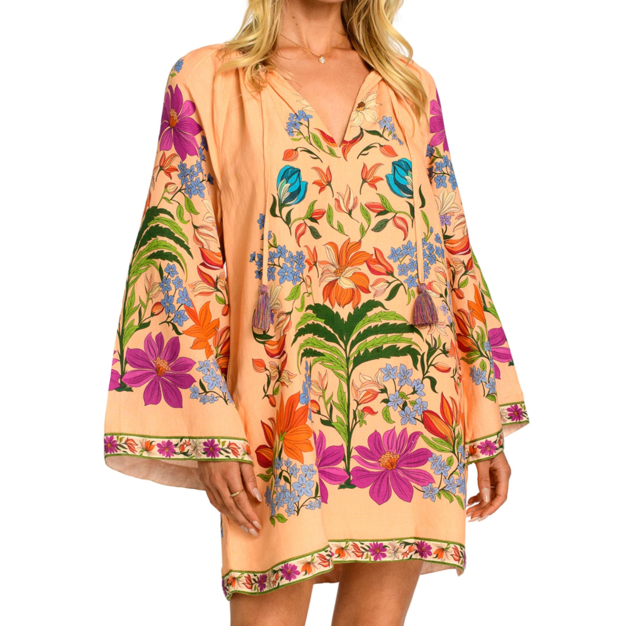 Elegant Chelsea Tapestry Peach Dress for Women | Floral Bohemian Maxi Dress | Perfect for Summer Weddings, Beach Vacations & Date Nights