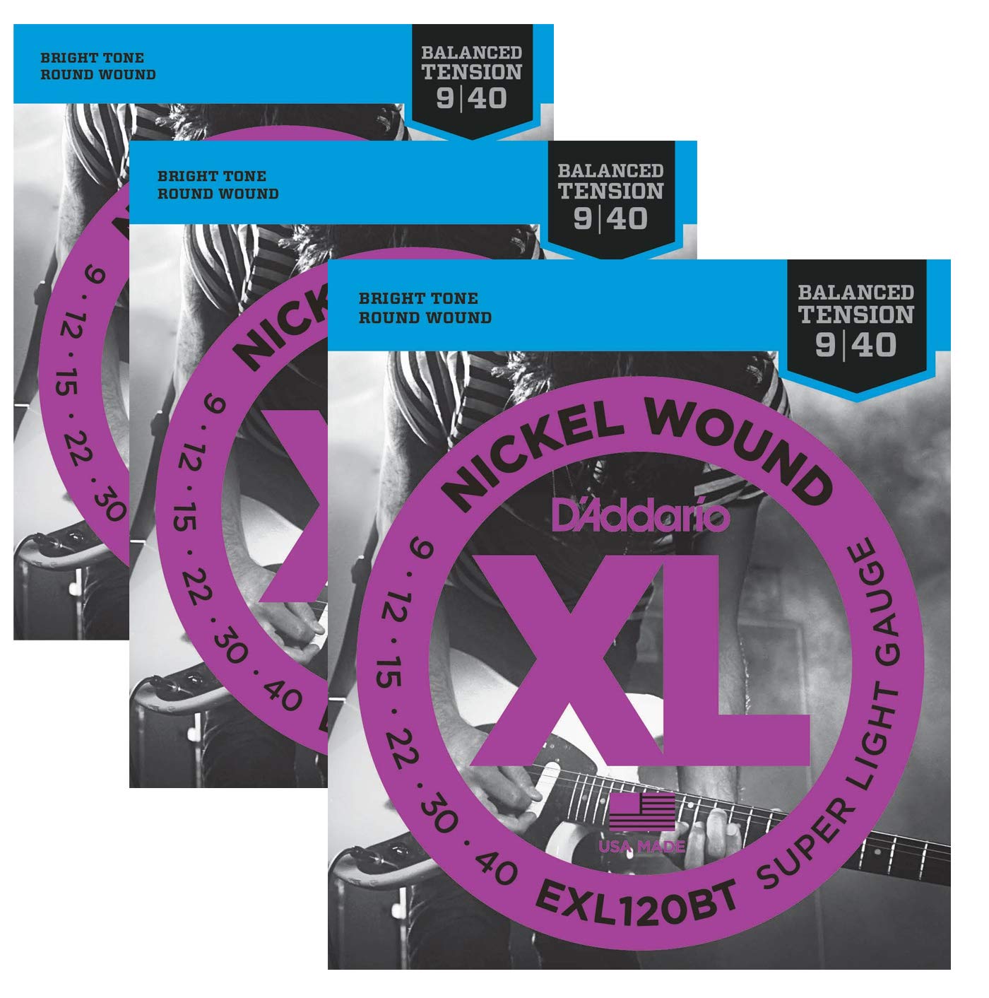 D'addario EXL120BT Balanced Tension Super Light Electric Guitar Strings - 3 Pack | Perfect for Beginners & Practice Sessions | Rock, Blues & Pop Music Performance