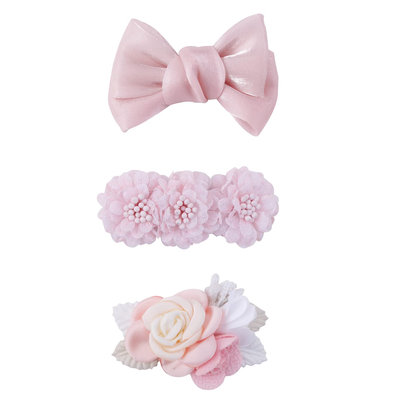 Floral Hair Clips Set - 3pcs Flower Bow Hair Accessories for Baby Girls, Toddlers & Teens | Boutique Alligator Clips with Full Lining | Perfect for Birthday Gifts, School, Parties & Special Occasions