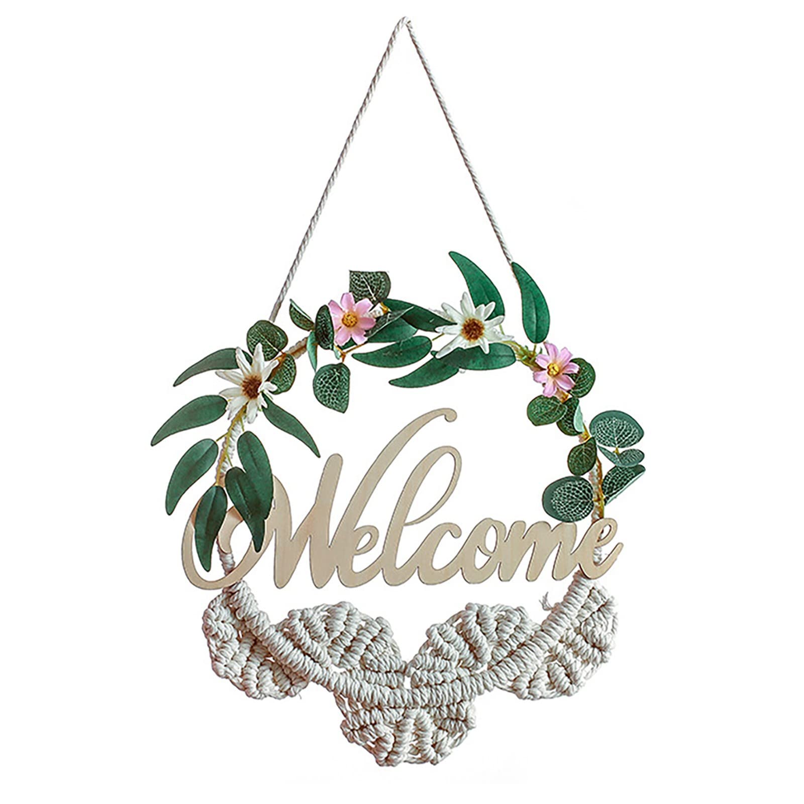Simulated Green Plant Wall Hanging - Office & Home Decor, Christmas Tree Ornament, Porch Welcome Door Knocker with Snowflake Mini Balls - Perfect for Living Room, Porch & Holiday Decorations