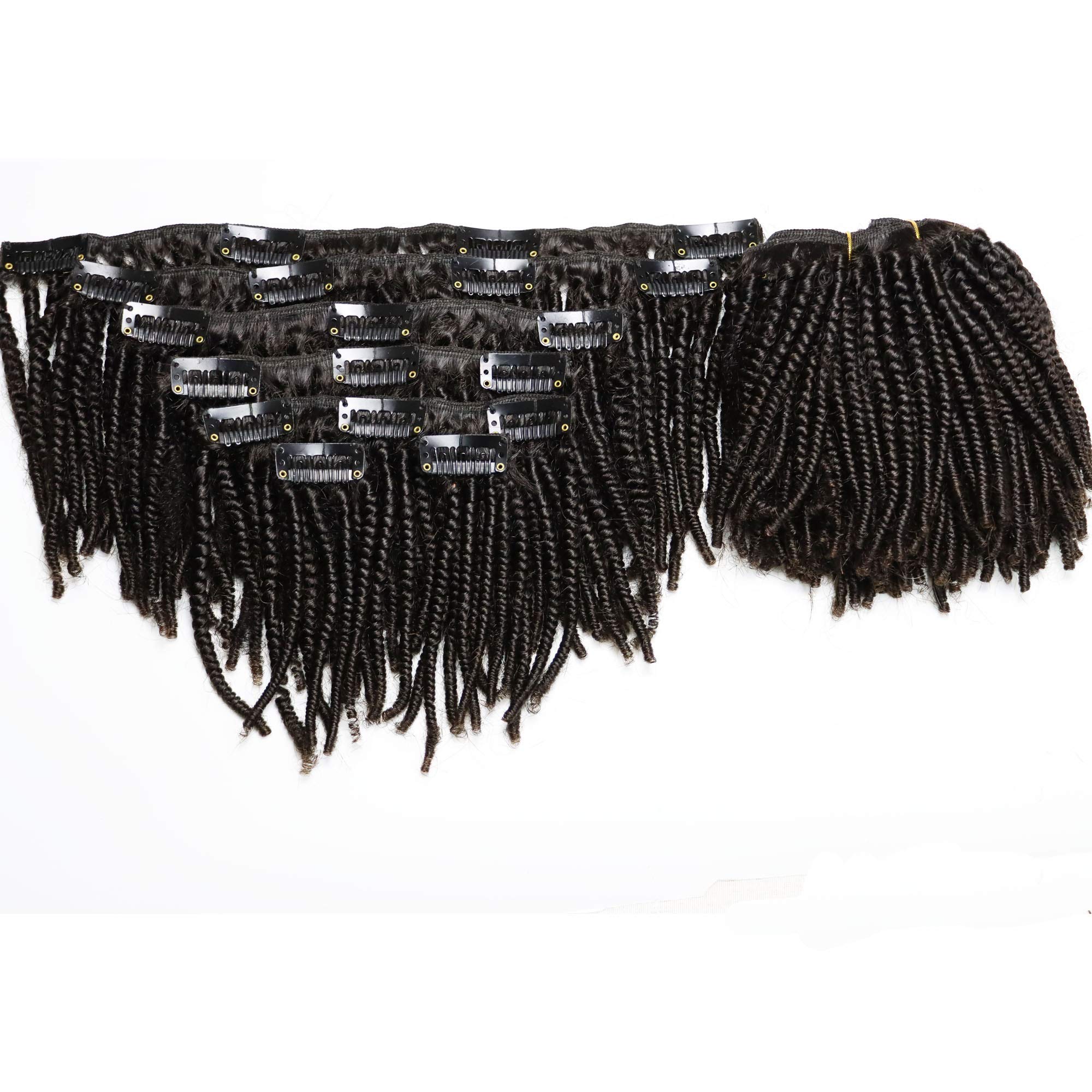 Virgin Human Hair Clip In Extensions 4C Afro Kinky Curly Tight Smallest Curls - 120g Real Human Hair Weave (Natural Color 4C Curly Clip Ins, 14 Inch) for Black Women & Protective Styles - Perfect for Daily Wear, Parties & Special Occasions