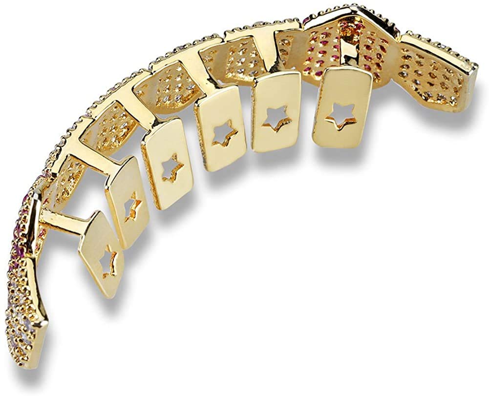 18K Gold Plated Hip Hop Grillz - 8 Top & 8 Bottom Teeth Custom Grill Set for Men & Women | Perfect for Rap Performances, Music Videos, and Party Accessories