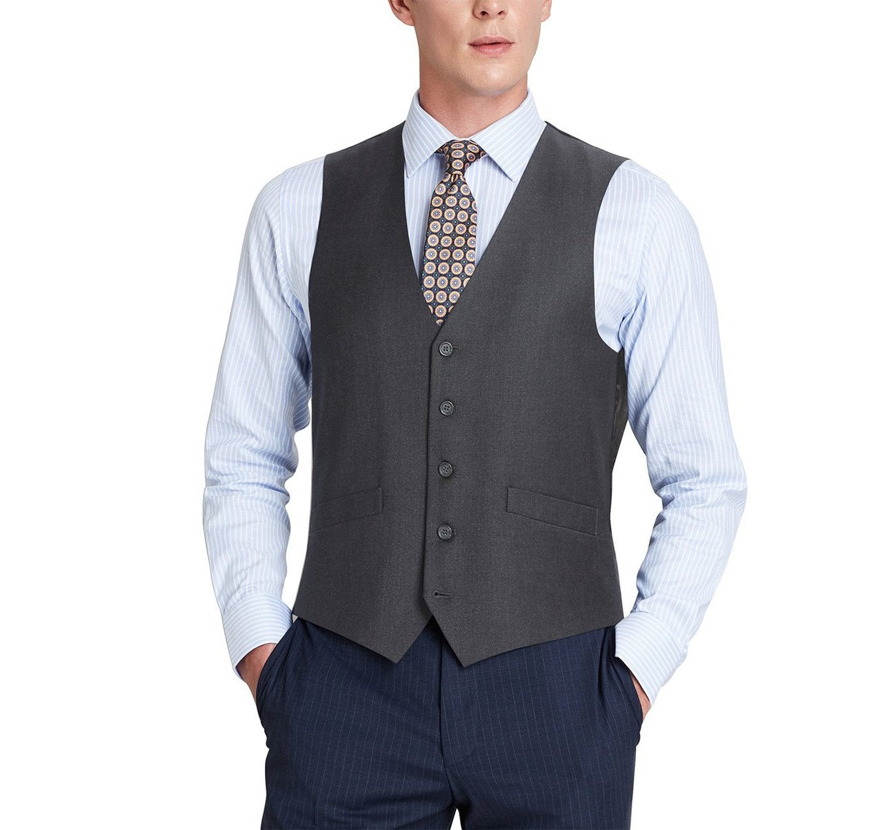 Alessandro Vitello by Renoir Men's Charcoal Gray Button Formal Suit Vest - Regular Fit Waistcoat for Business & Wedding - Premium Slim Fit Vest for Office & Special Occasions