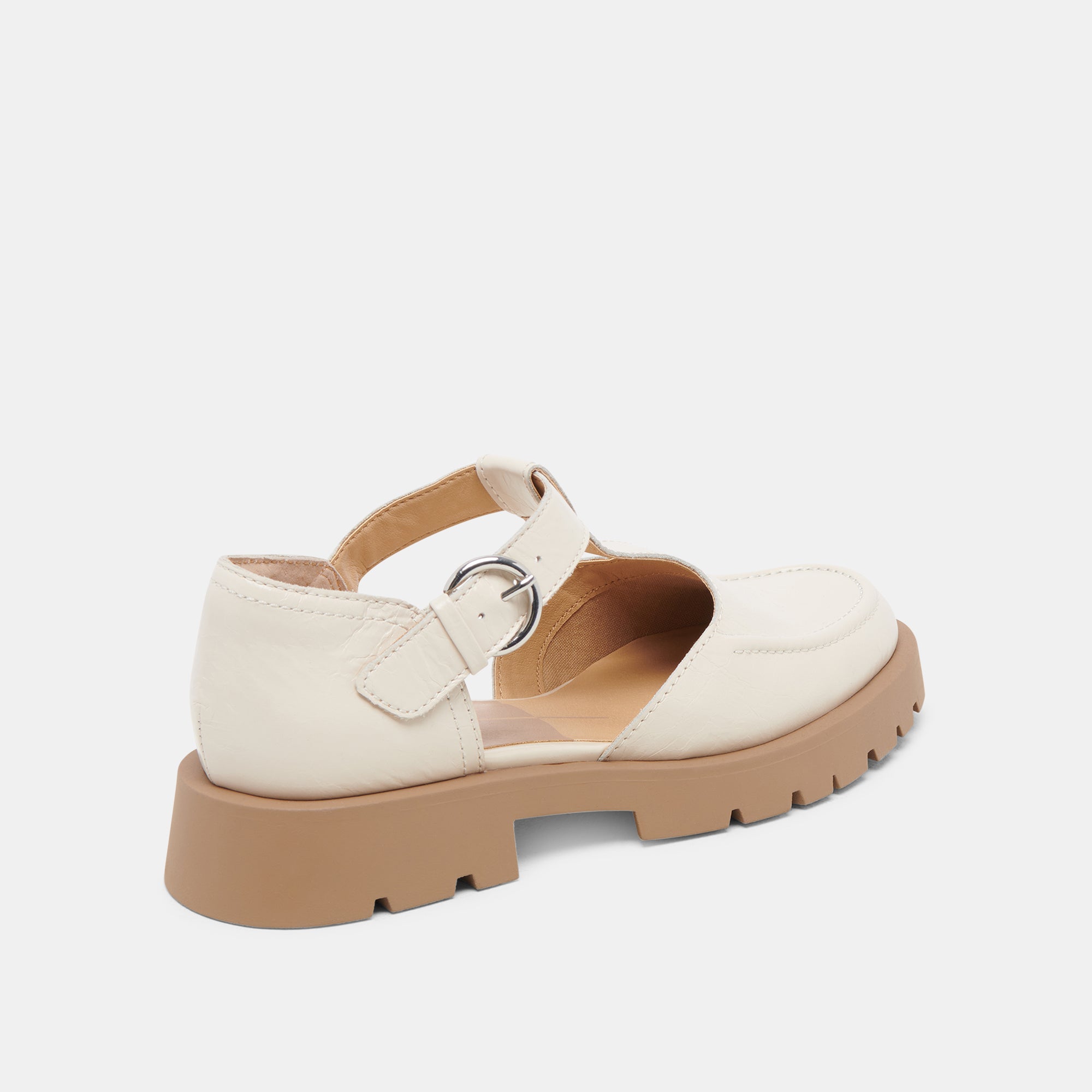 Emilio Women's Flats - Cream Crinkle Patent Leather Loafers for Work, Office & Casual Wear