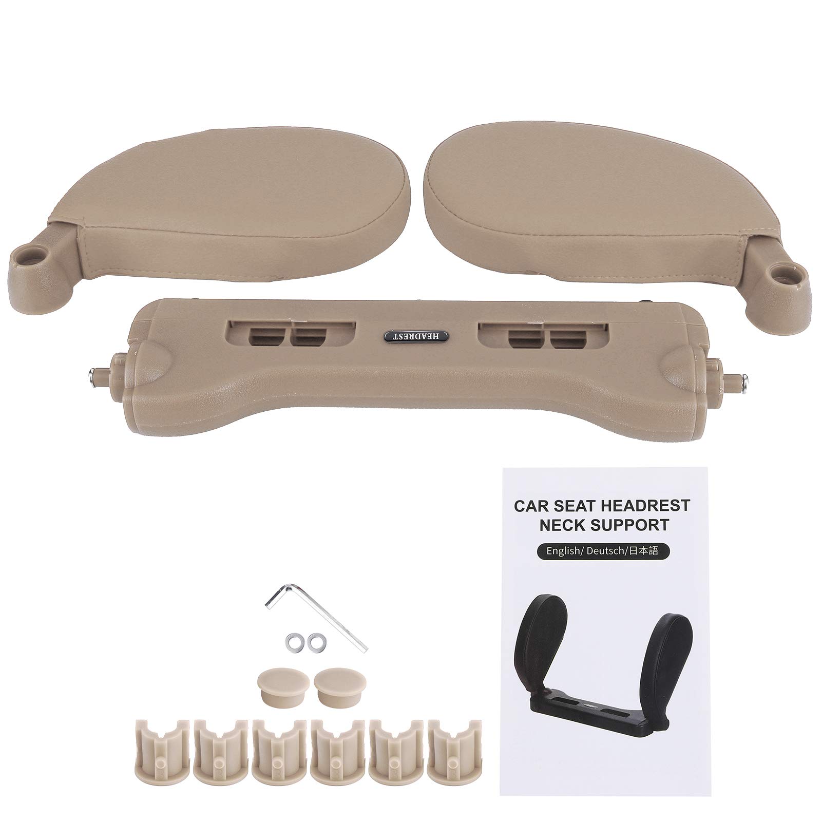 Car Headrest Pillows for Kids - PU Leather Toddler Car Seat Head Support & Neck Side Pillow - Comfortable Sleeping Aid for Long Car Rides - Beige (Perfect for Road Trips & Travel with Children)
