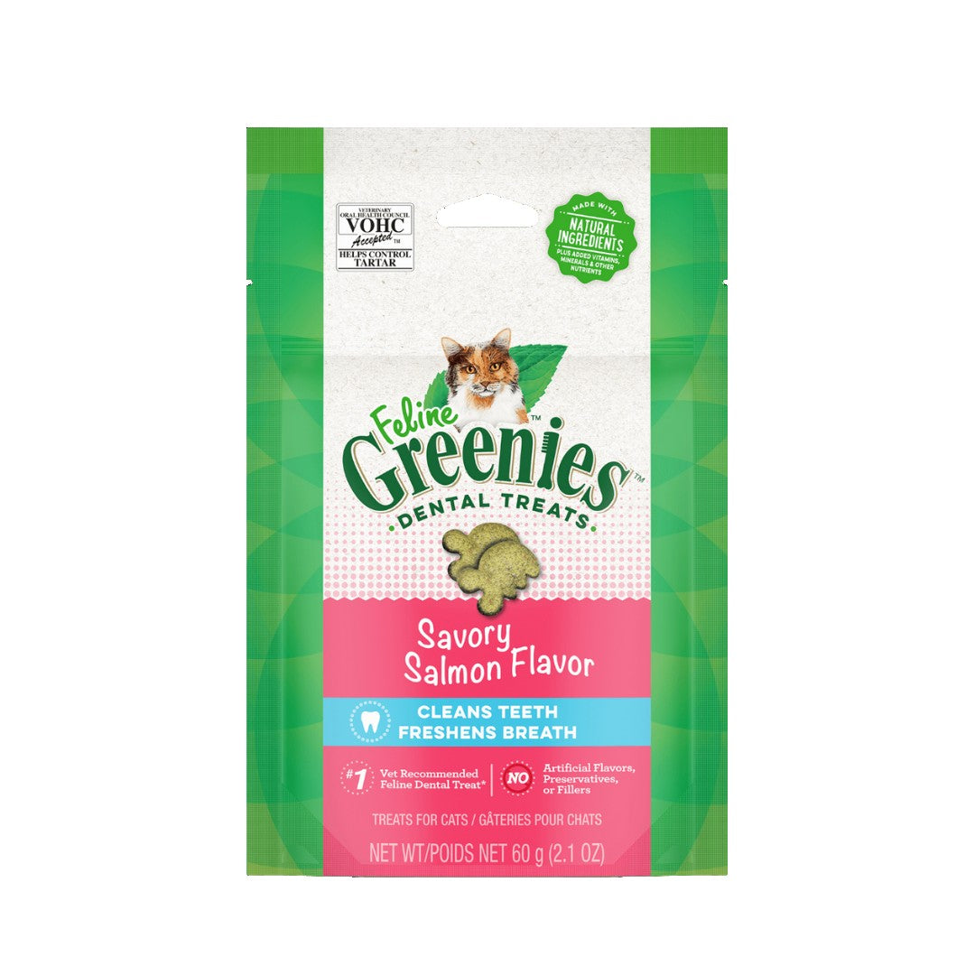Greenies™ Savory Salmon Flavor Cat Dental Treats 60g – Natural Teeth Cleaning Snacks for Cats – Perfect for Daily Oral Care & Fresh Breath