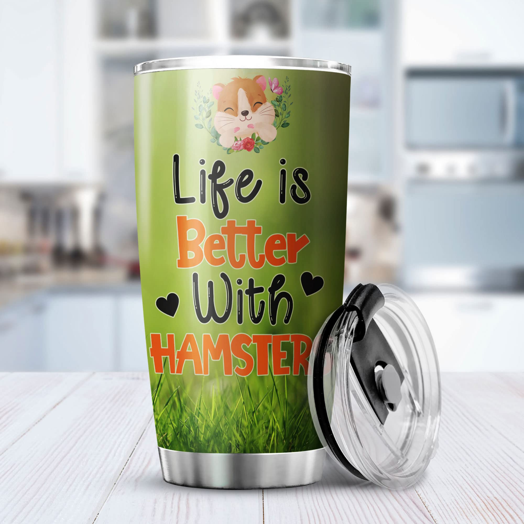 20oz Cute Hamster Stainless Steel Vacuum Insulated Tumbler - Perfect Gift for Hamster Lovers, Butterfly Rodent Design, Ideal for Coffee, Tea & Cold Drinks at Home, Office or Travel