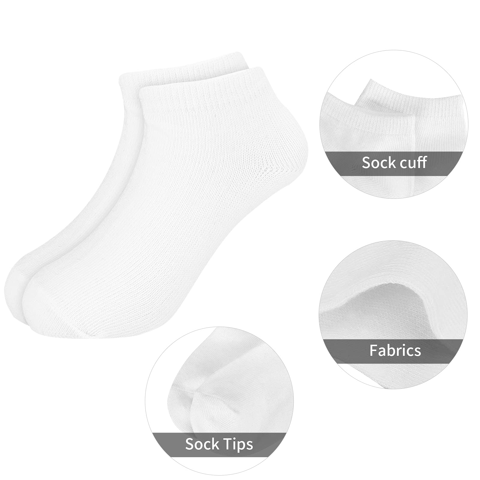 BOOPH 12 Pairs Kids Ankle Socks for Boys & Girls - Low Cut Half Cushion Athletic Socks for Running, School & Daily Wear - Soft Breathable Cotton Blend (Sizes 4-8)