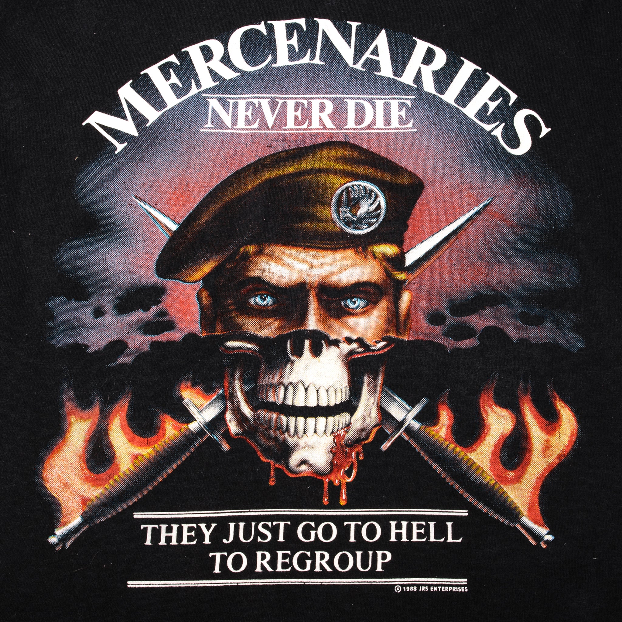 Vintage Mercenaries Never Die T-Shirt 1988 Retro Graphic Tee | Small Size | 100% Cotton Made in USA | Casual Wear & Street Style Outfit