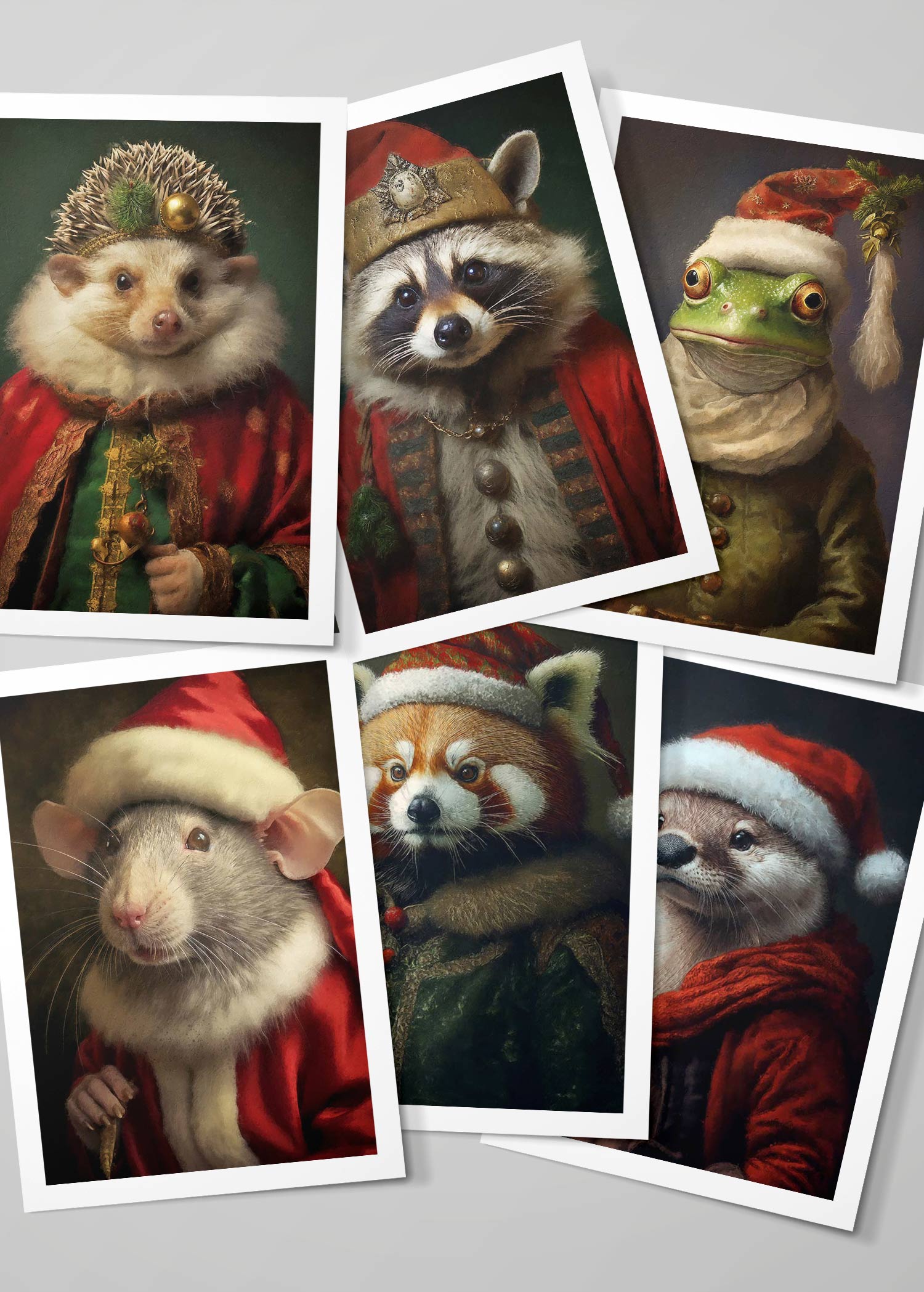 Christmas Card 6 Pack - Adorable Animal Designs (Hedgehog, Raccoon, Frog, Rat, Otter, Red Panda) - Perfect for Holiday Greetings, Gift Giving & Festive Decorations