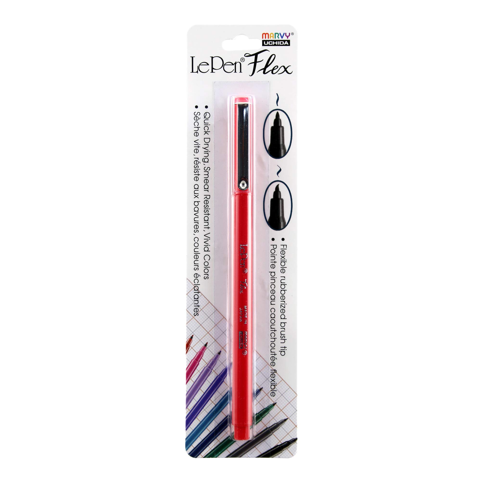 Uchida of America Le Pen Flex Fine Point Marker - Red Ink, Smooth Writing for Journaling, Note Taking & Art Projects