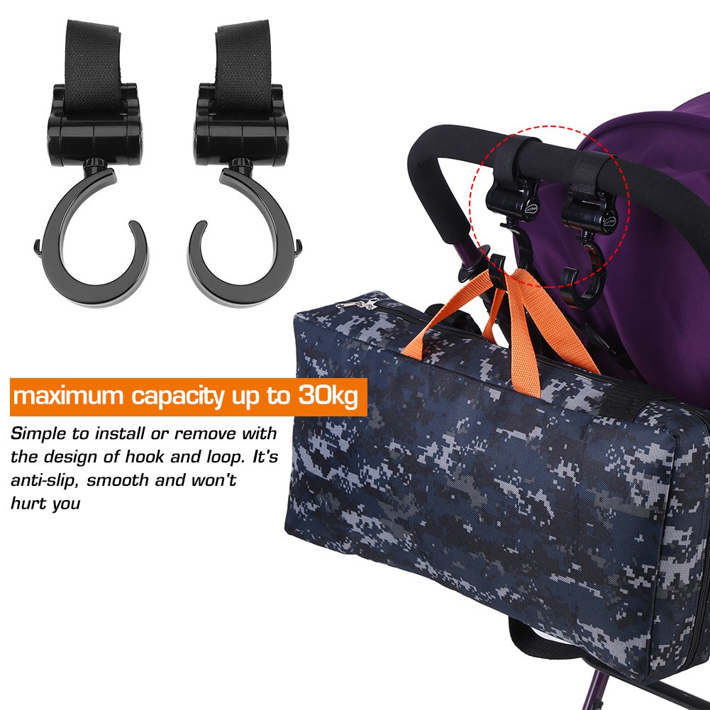 Fdit 2-Pack Stroller Hooks - 360° Rotating ABS Plastic Baby Stroller Hangers for Diaper Bags & Walkers | Perfect for Shopping, Travel & Everyday Use with Infant Pushchairs