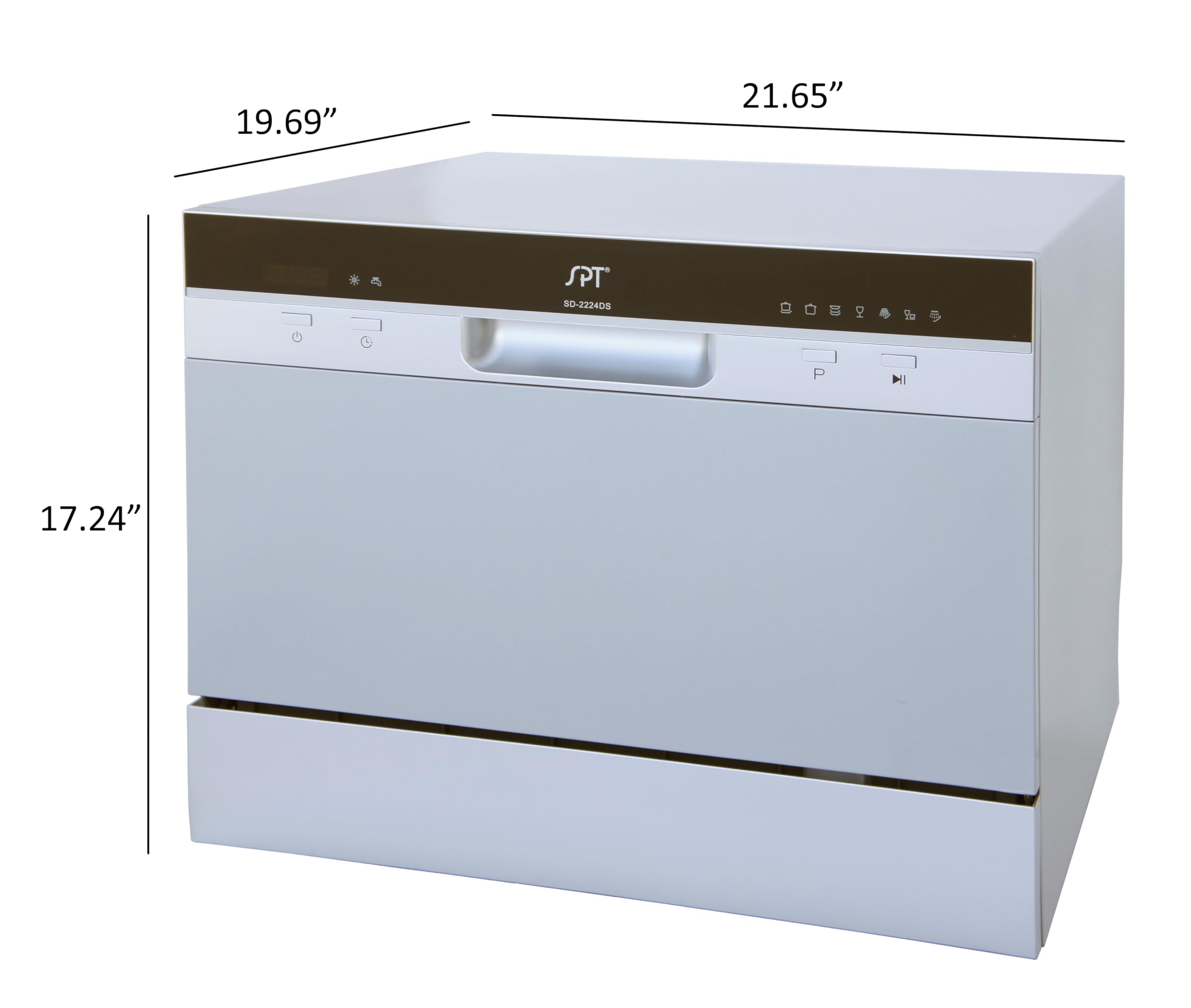 SPT SD-2224DSB ENERGY STAR Certified Compact Countertop Dishwasher with Delay Start Timer, LED Display - Silver | Space Saving for Apartments, Dorms, RVs & Small Kitchens