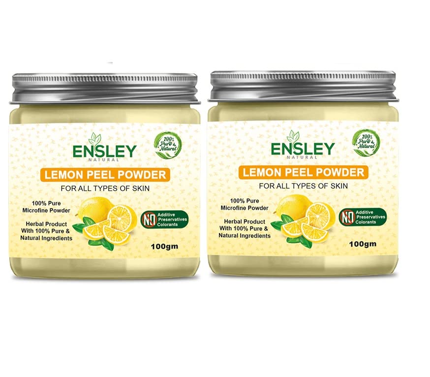 Ensley 100% Natural Lemon Peel Powder for Deep Cleansing & Exfoliation - 200g (Pack of 2) | Organic Face Scrub, Skin Brightening, DIY Beauty Recipes | Perfect for Spa Days & At-Home Skincare Routines