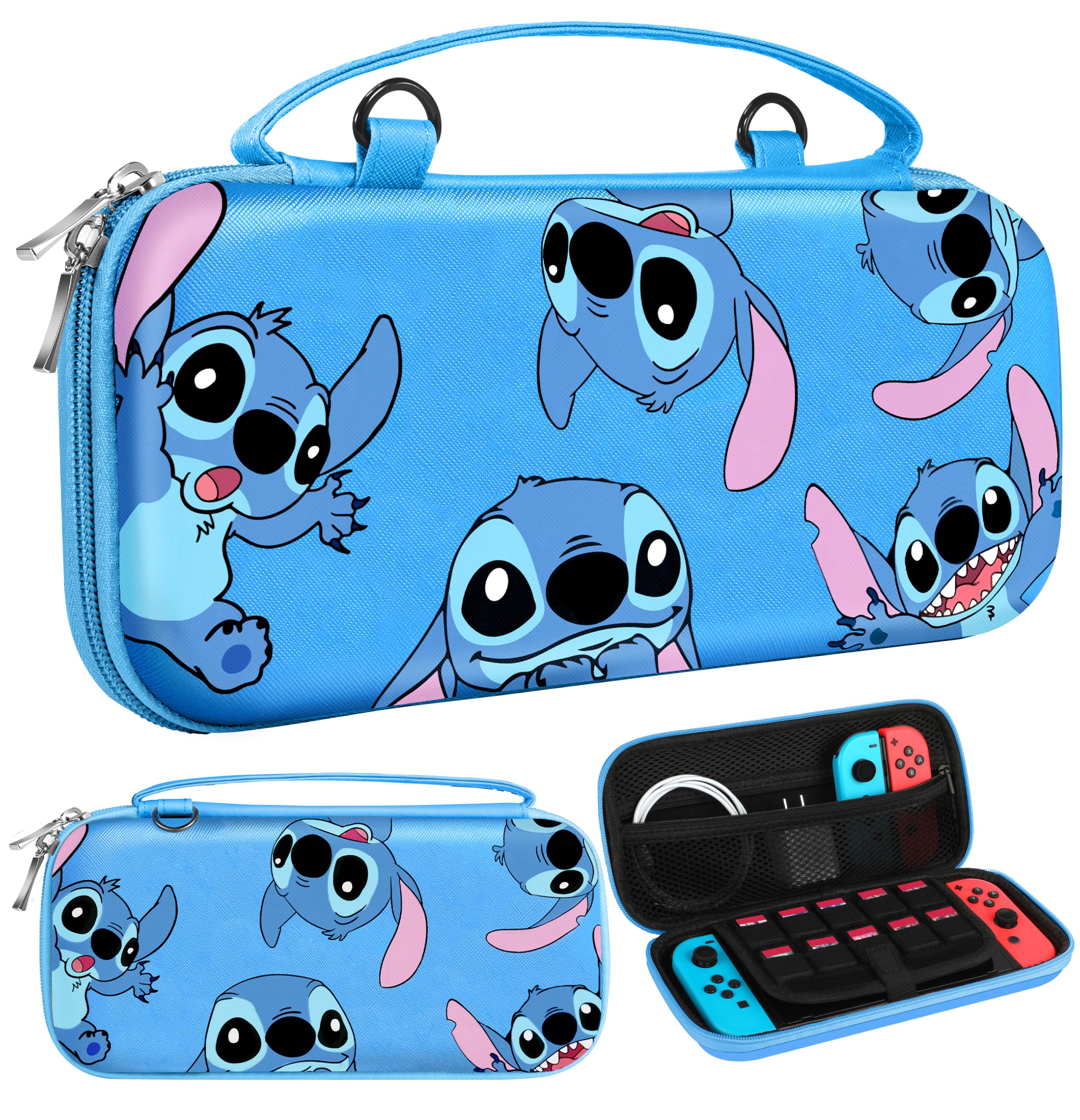 Cute Nintendo Switch/Switch OLED Carrying Case - Hard Shell Travel Storage Bag for Boys & Girls, Funny Cartoon Design, Portable Pouch for Switch Accessories (Blue Stitch) - Perfect for Gaming On-The-Go & Travel Protection
