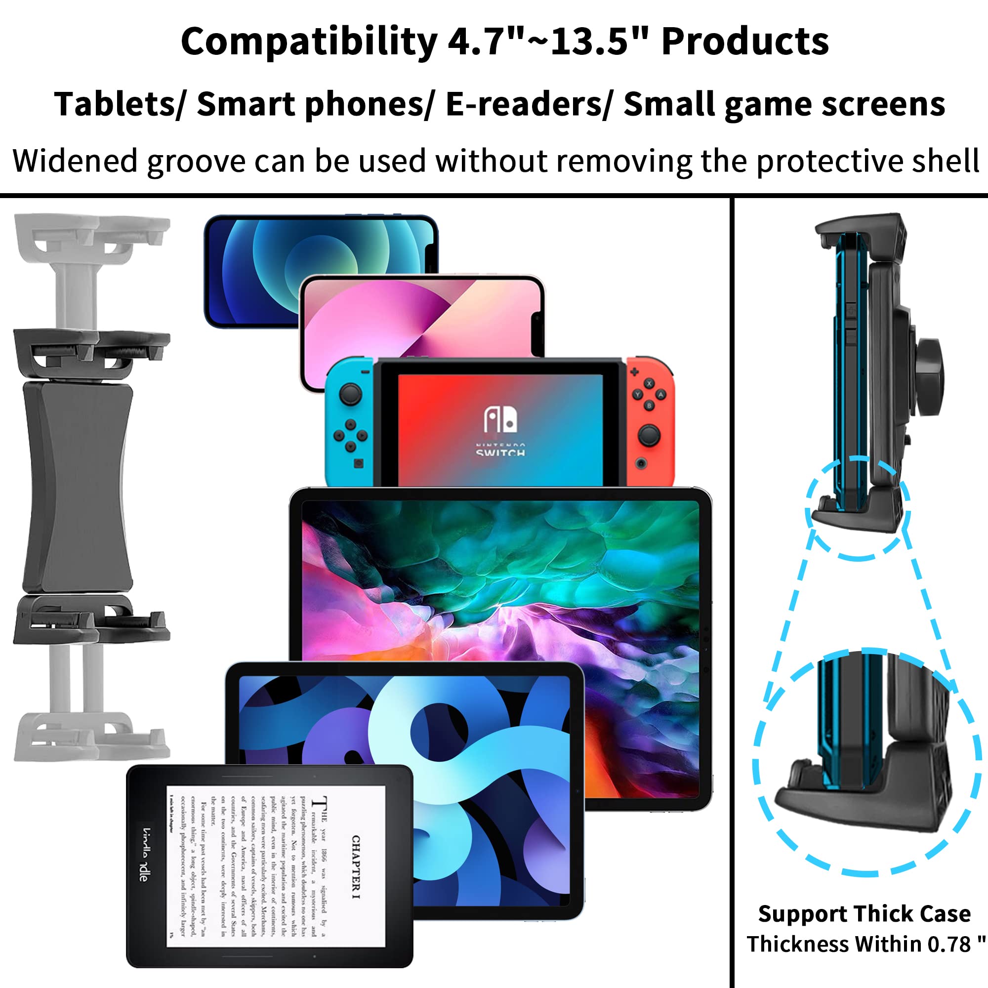 4.7-12.9 Inch Universal Tablet Ball Mount Clip with Gooseneck Stand - Heavy Duty iPad Pro 12.9 Holder, Compatible with Most Tablets - Perfect for Bed, Desk, Kitchen & Car Use