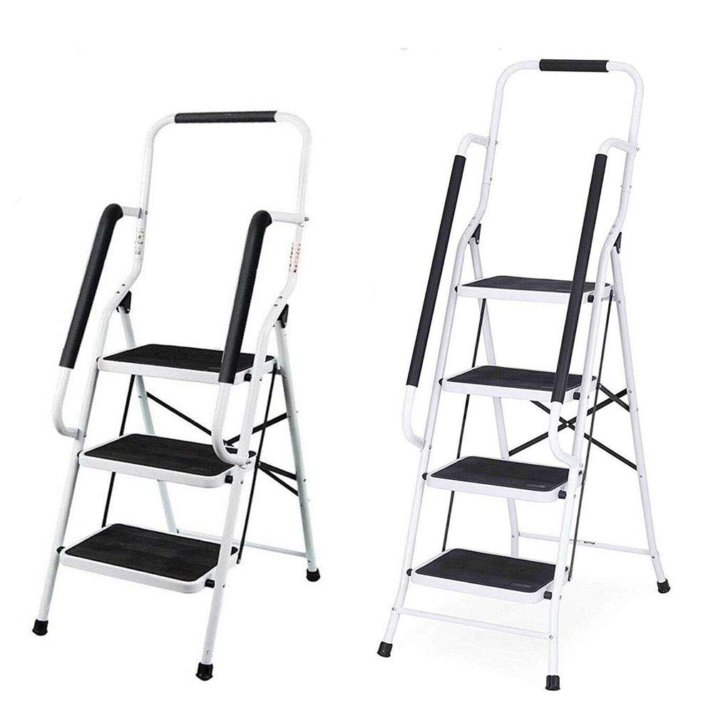 JAOSY 3-Step Steel Folding Ladder with Anti-Slip Treads & Safety Handrail - Perfect for Home Storage, Garage Organization, and Indoor/Outdoor Maintenance Tasks